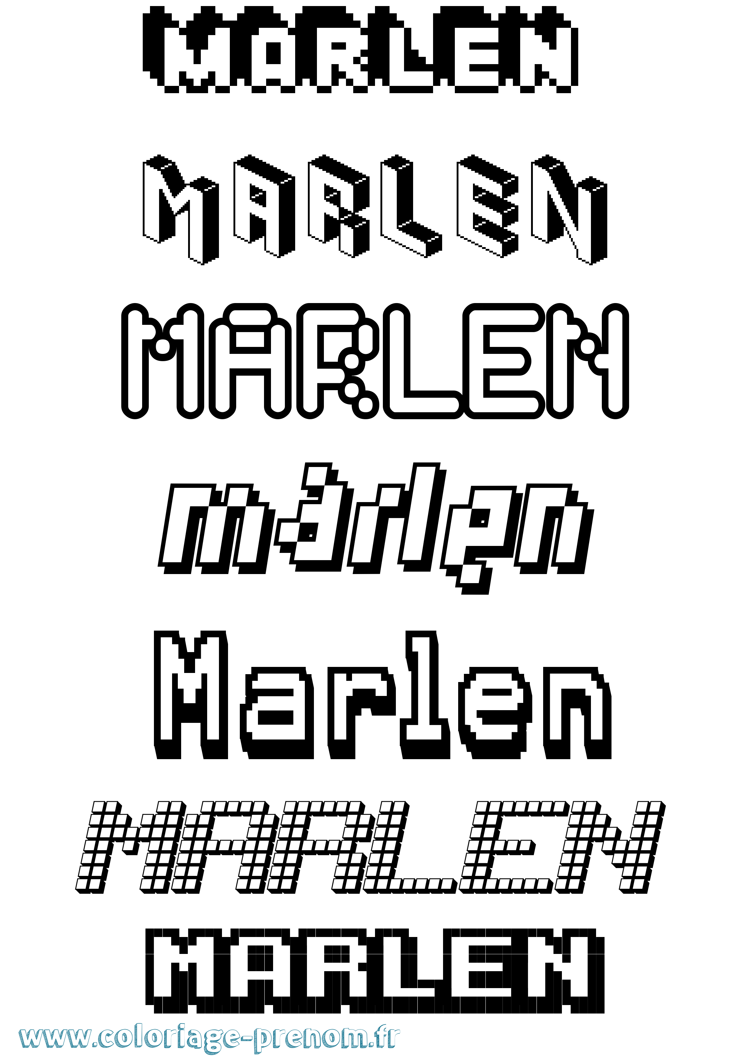 Coloriage prénom Marlen Pixel
