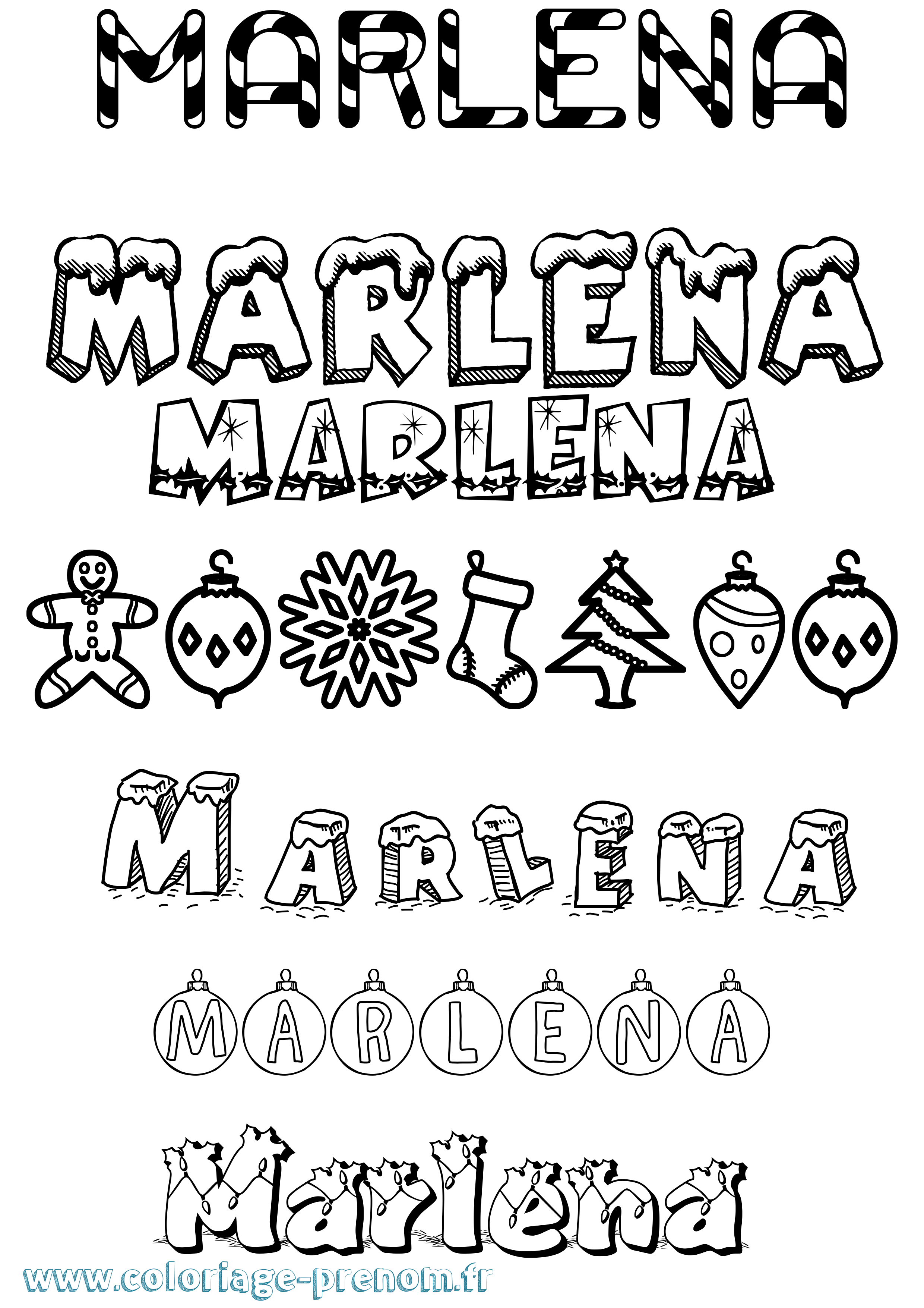 Coloriage prénom Marlena Noël