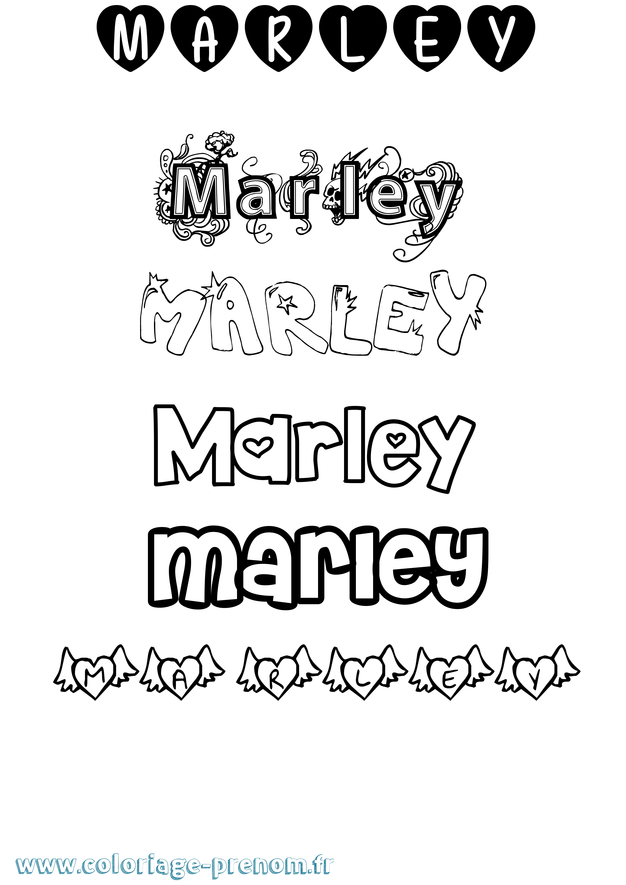 Coloriage prénom Marley Girly