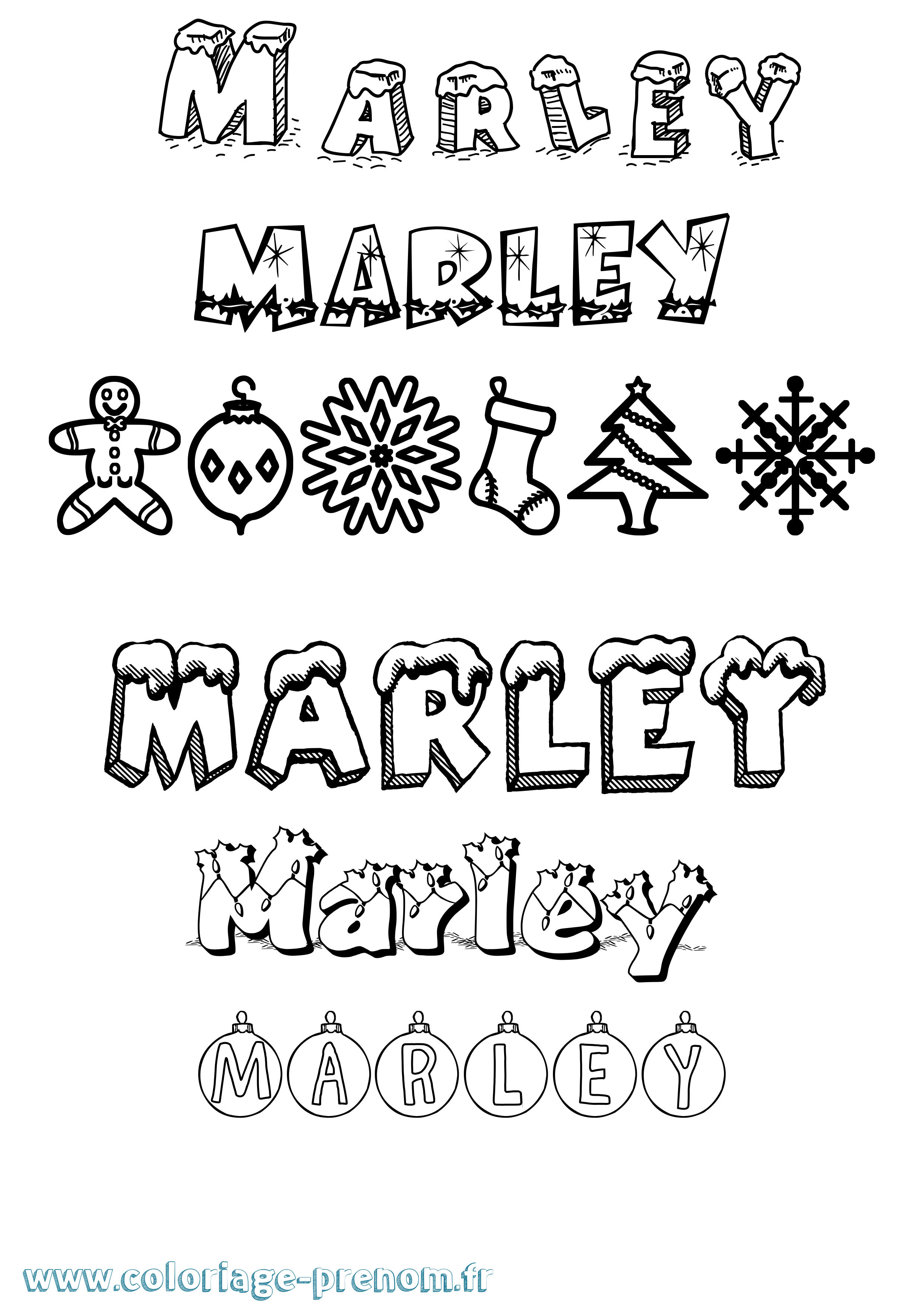 Coloriage prénom Marley Noël