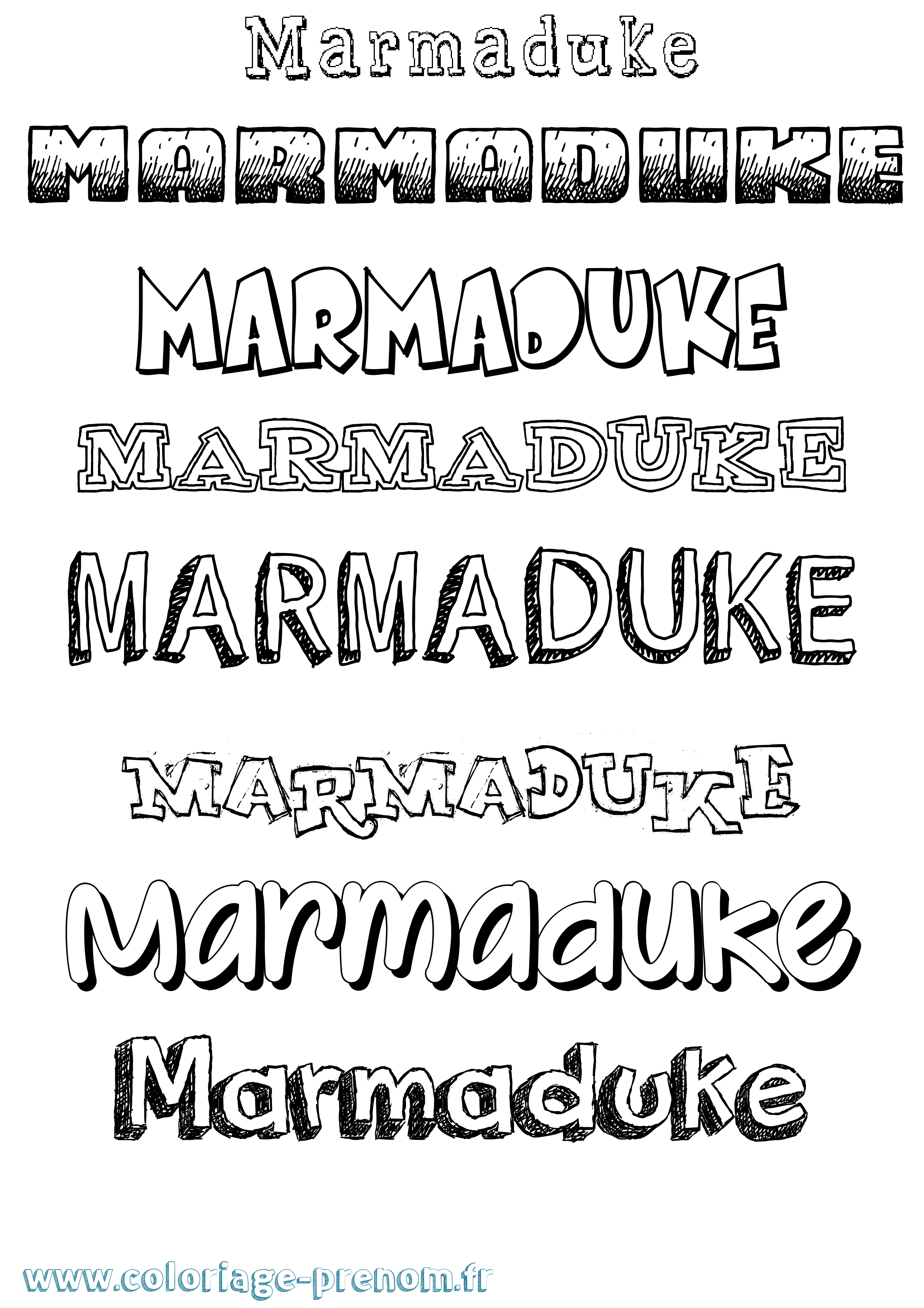 Coloriage prénom Marmaduke Dessiné