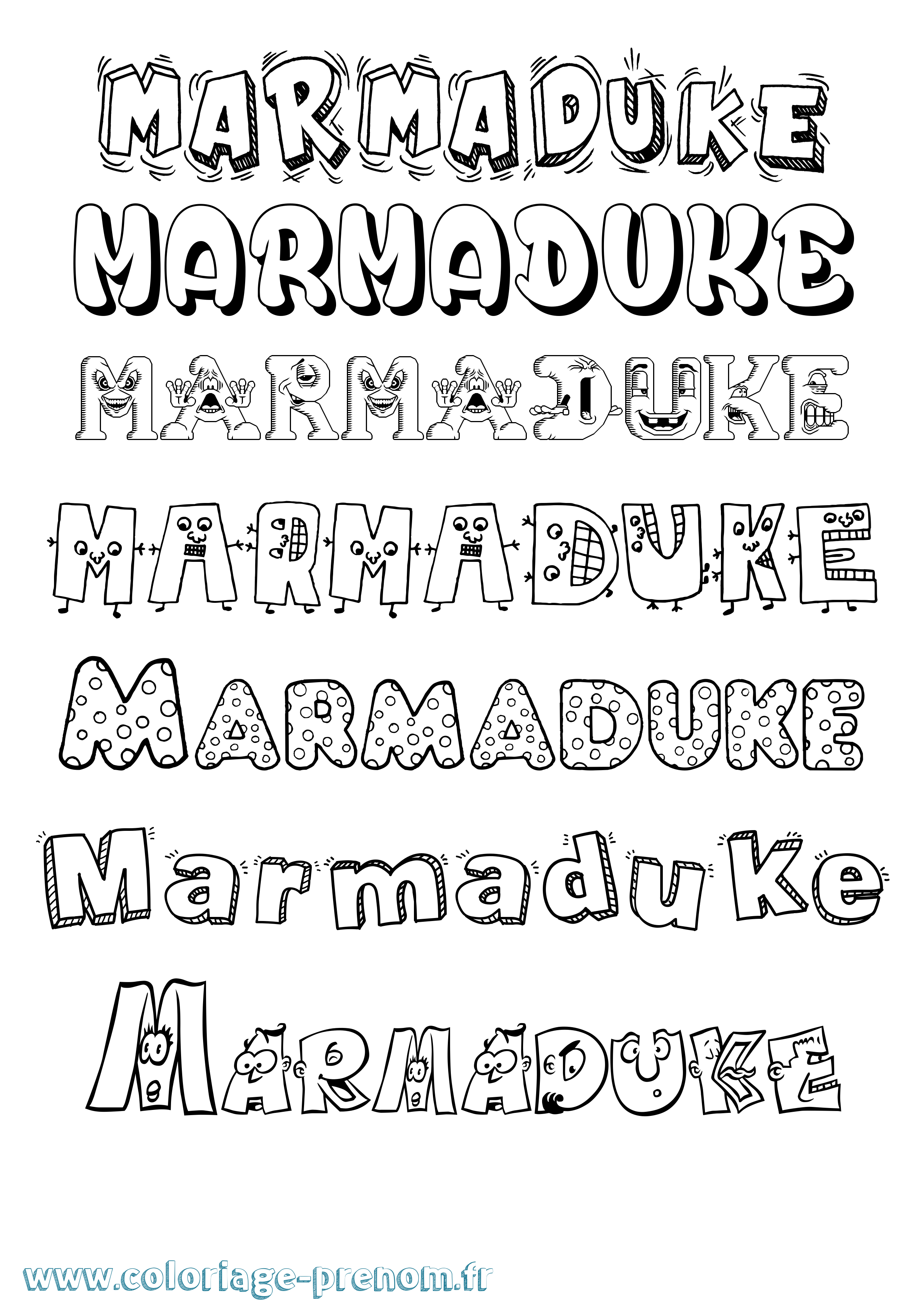 Coloriage prénom Marmaduke Fun