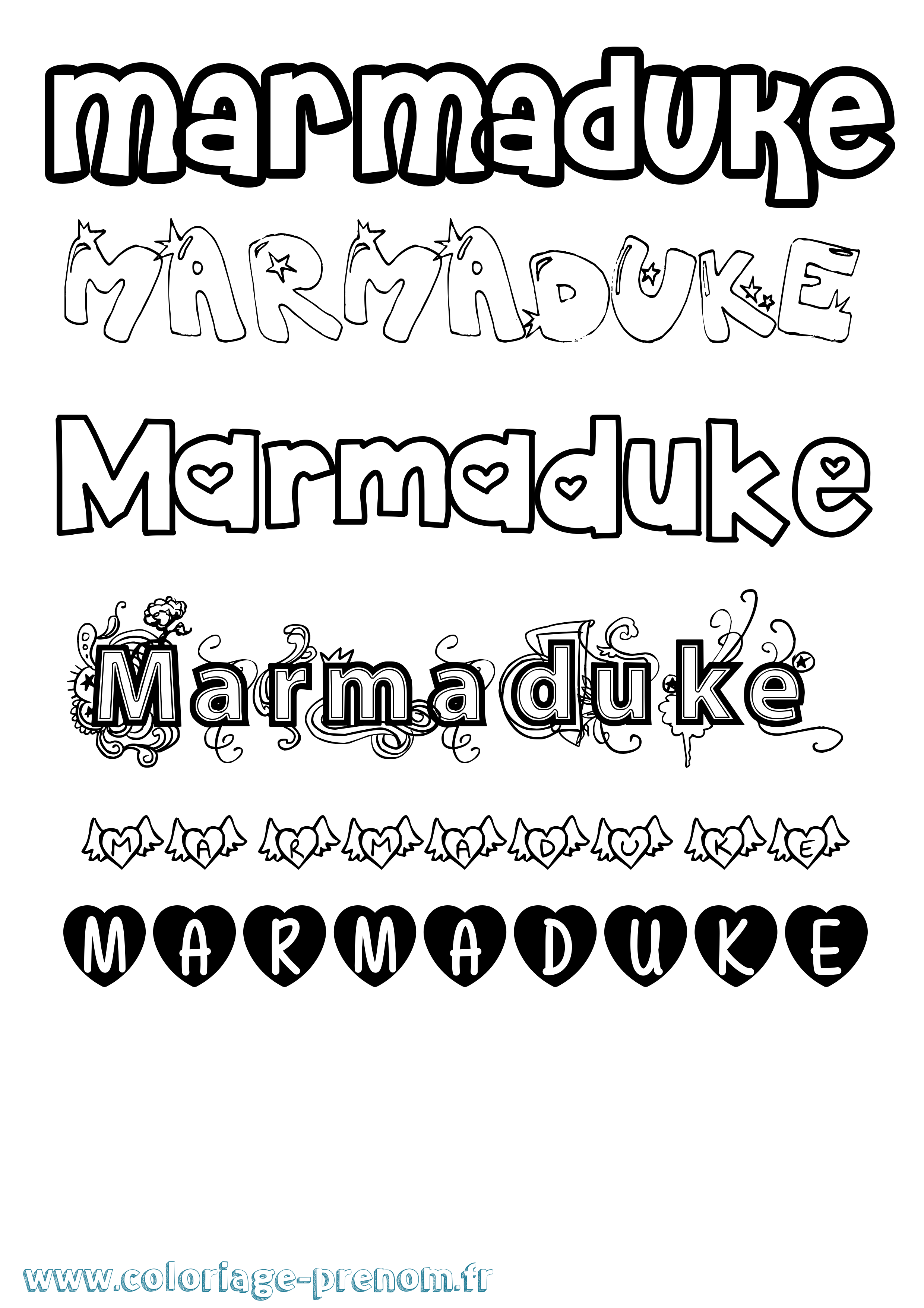 Coloriage prénom Marmaduke Girly