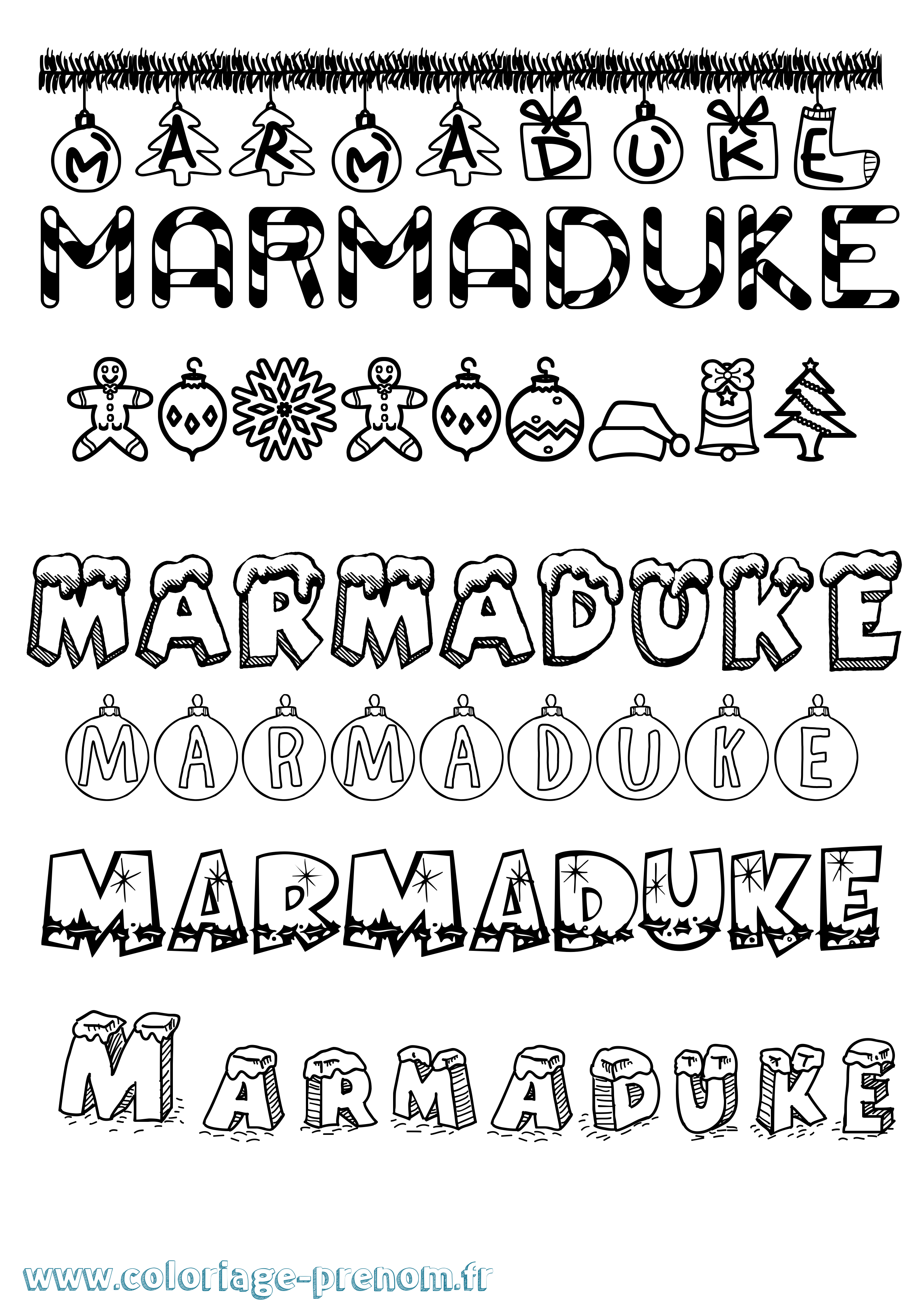 Coloriage prénom Marmaduke Noël