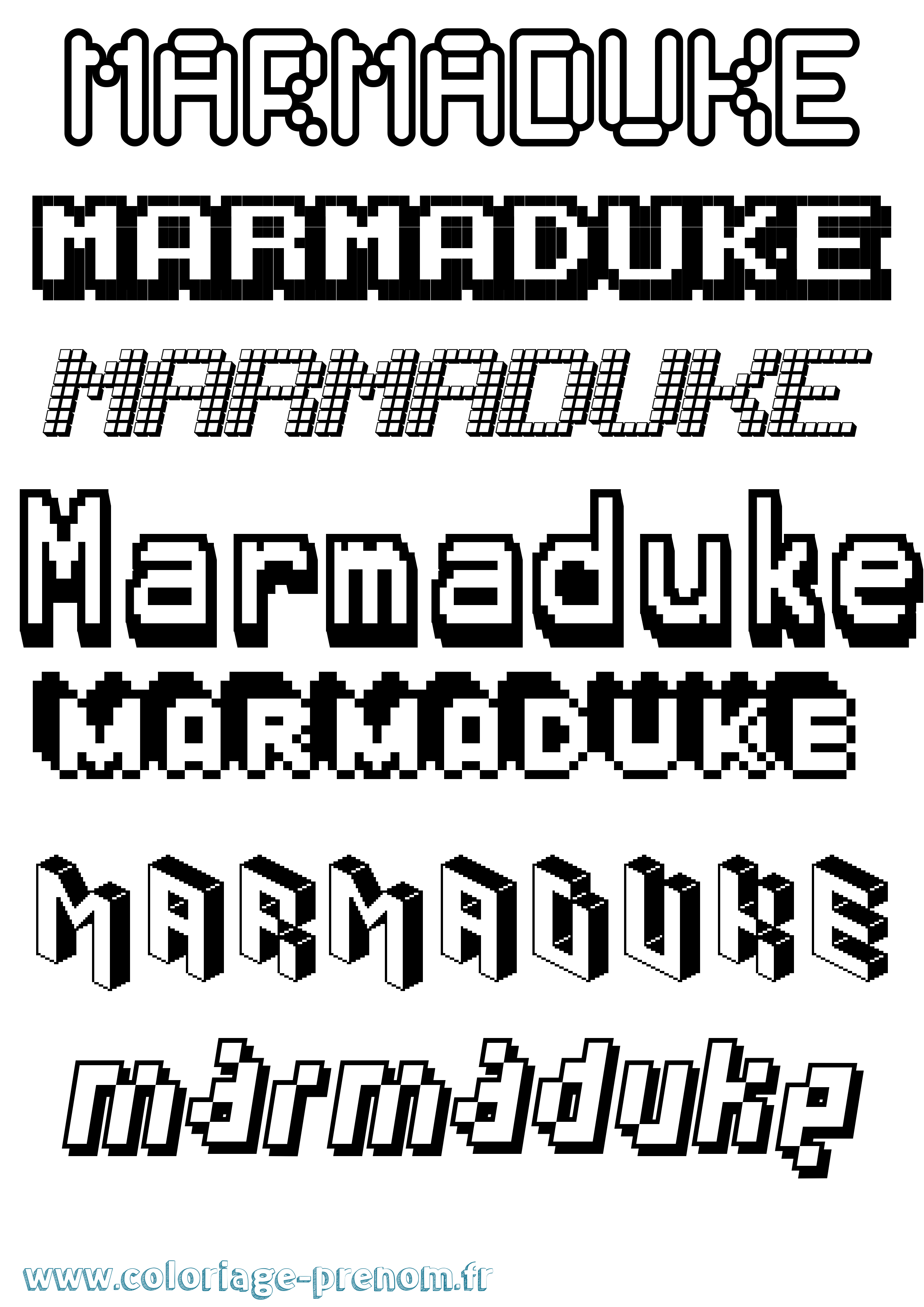 Coloriage prénom Marmaduke Pixel