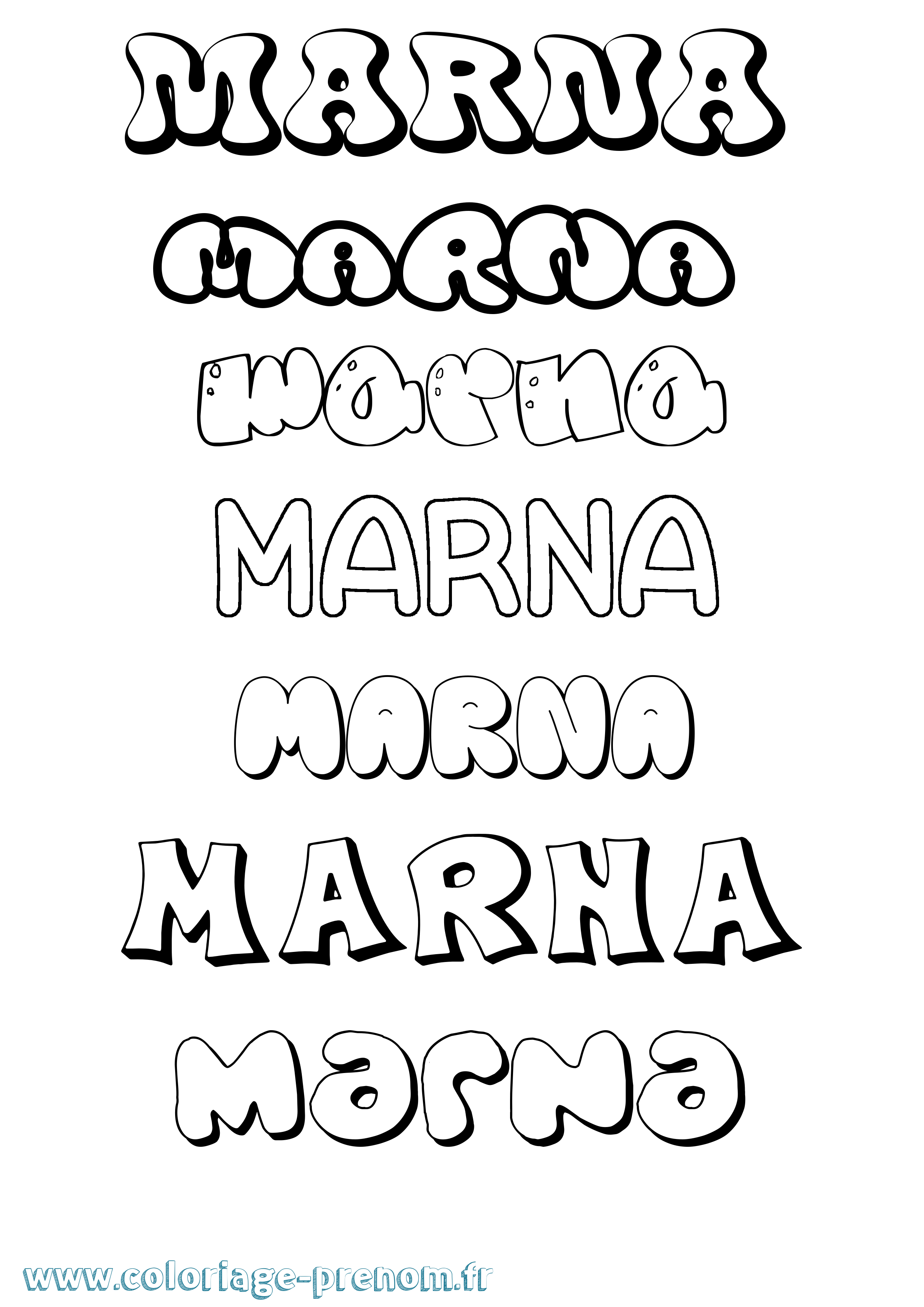 Coloriage prénom Marna Bubble