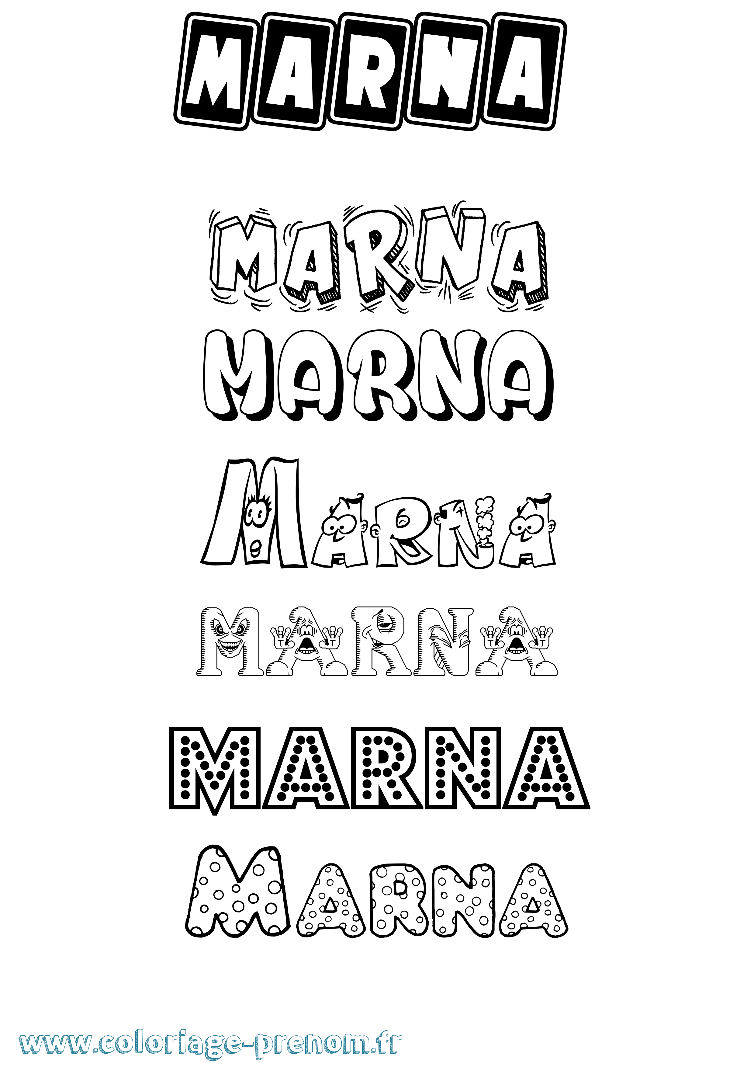 Coloriage prénom Marna Fun
