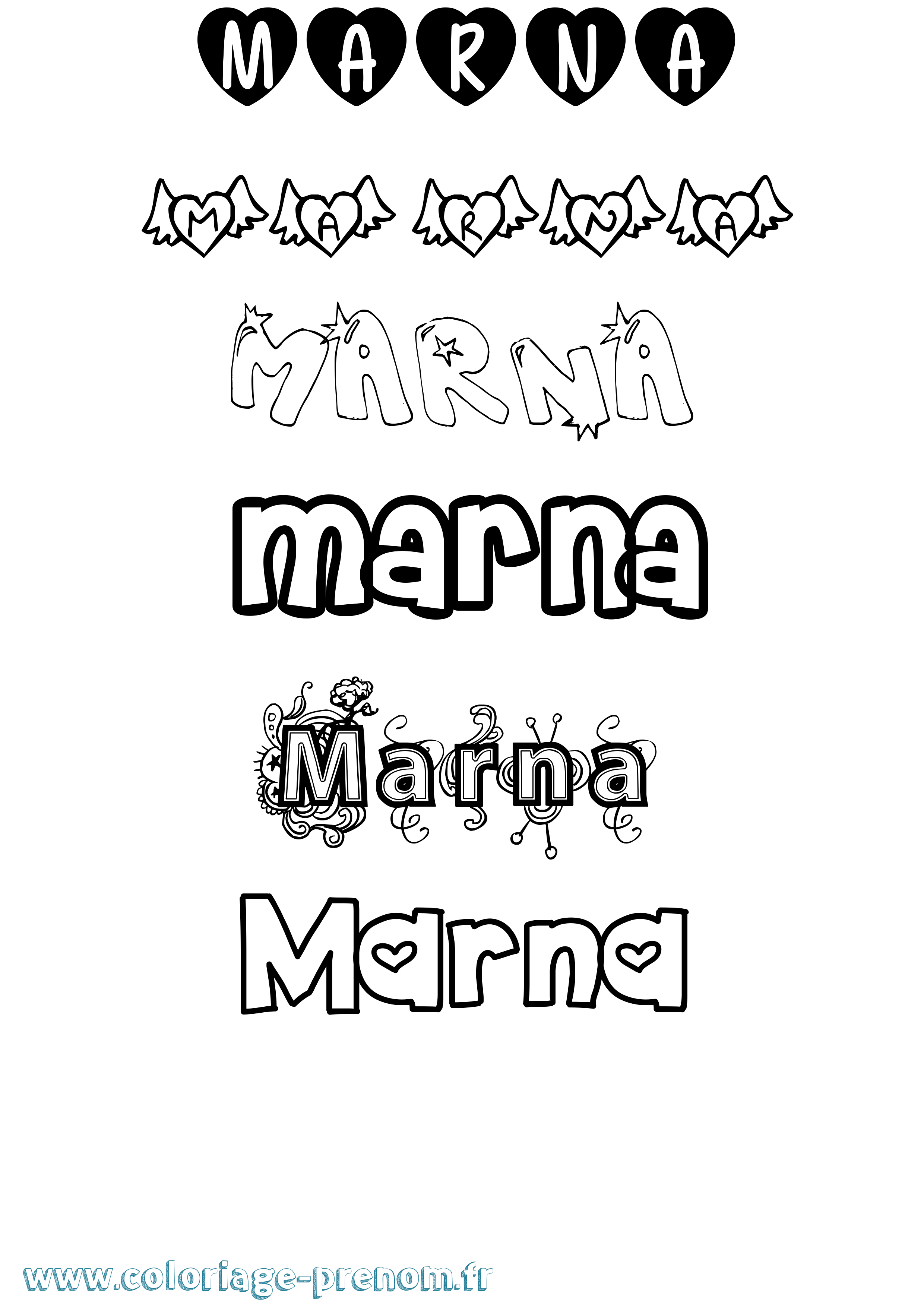 Coloriage prénom Marna Girly