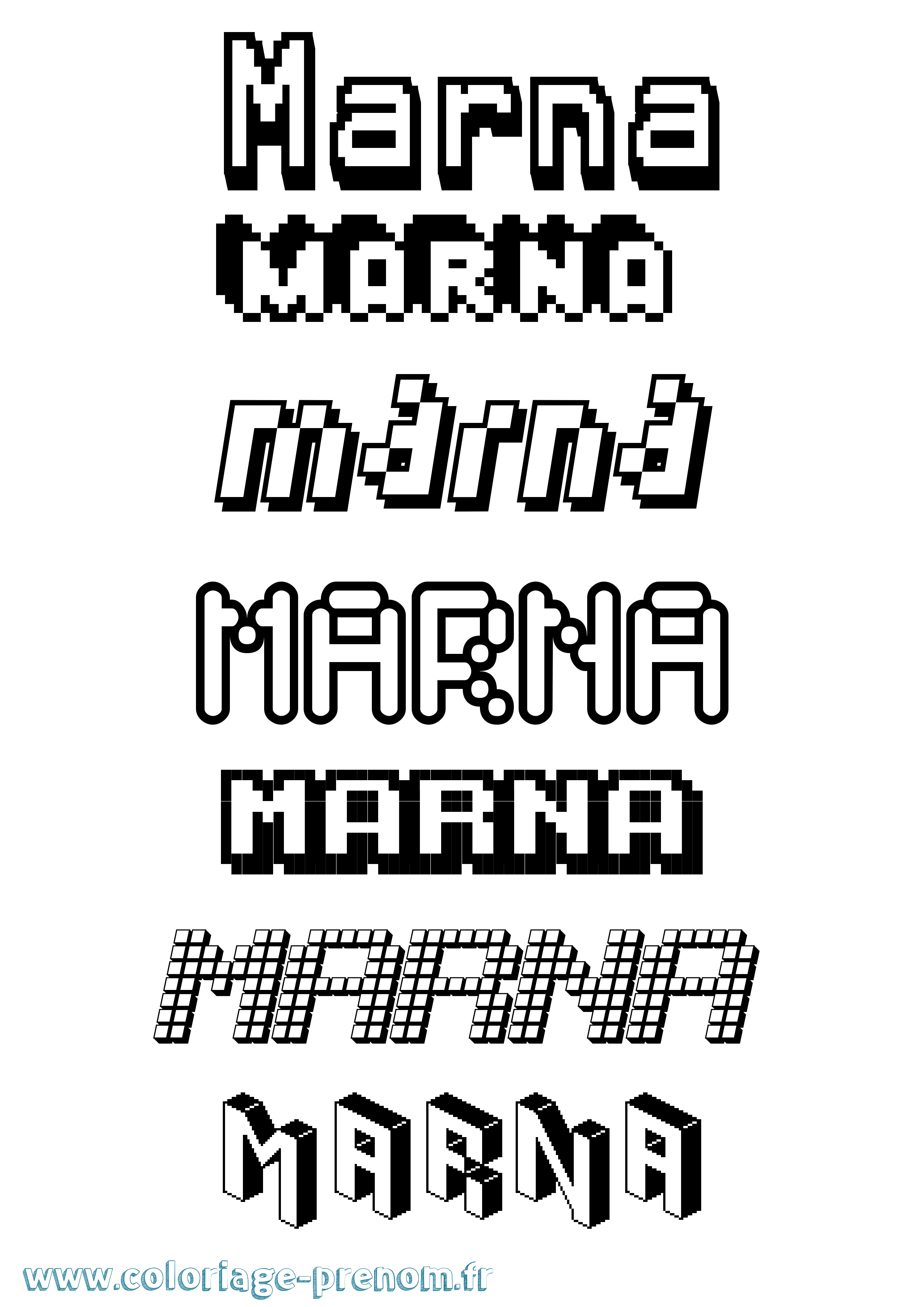 Coloriage prénom Marna Pixel