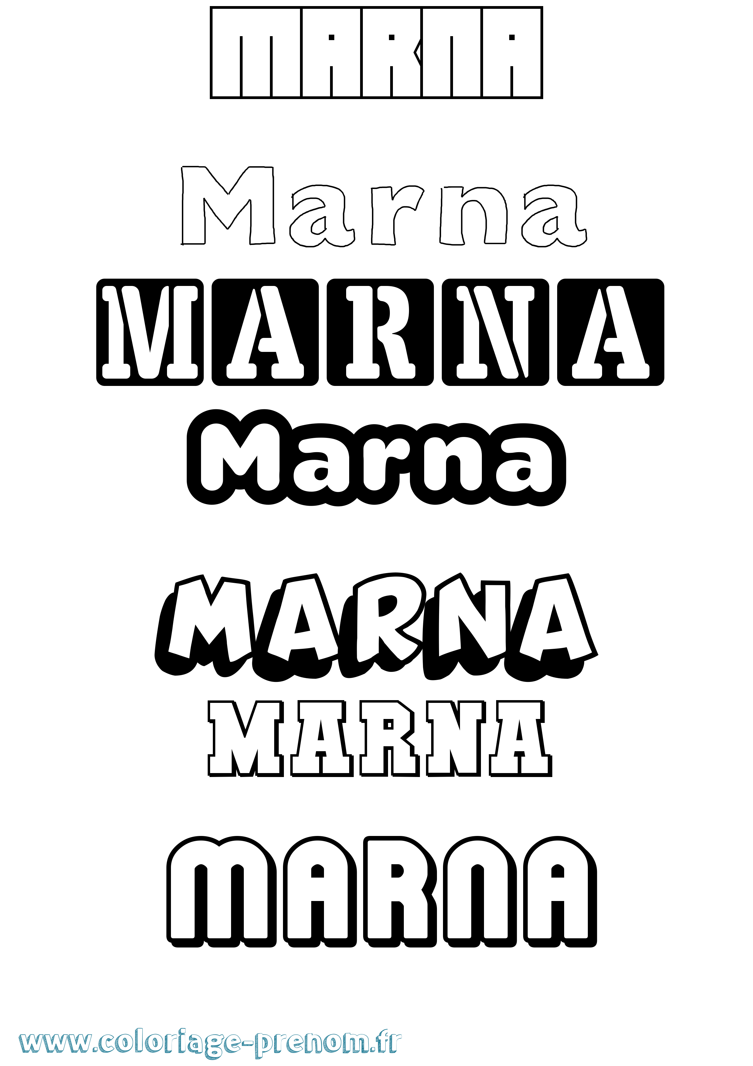 Coloriage prénom Marna Simple