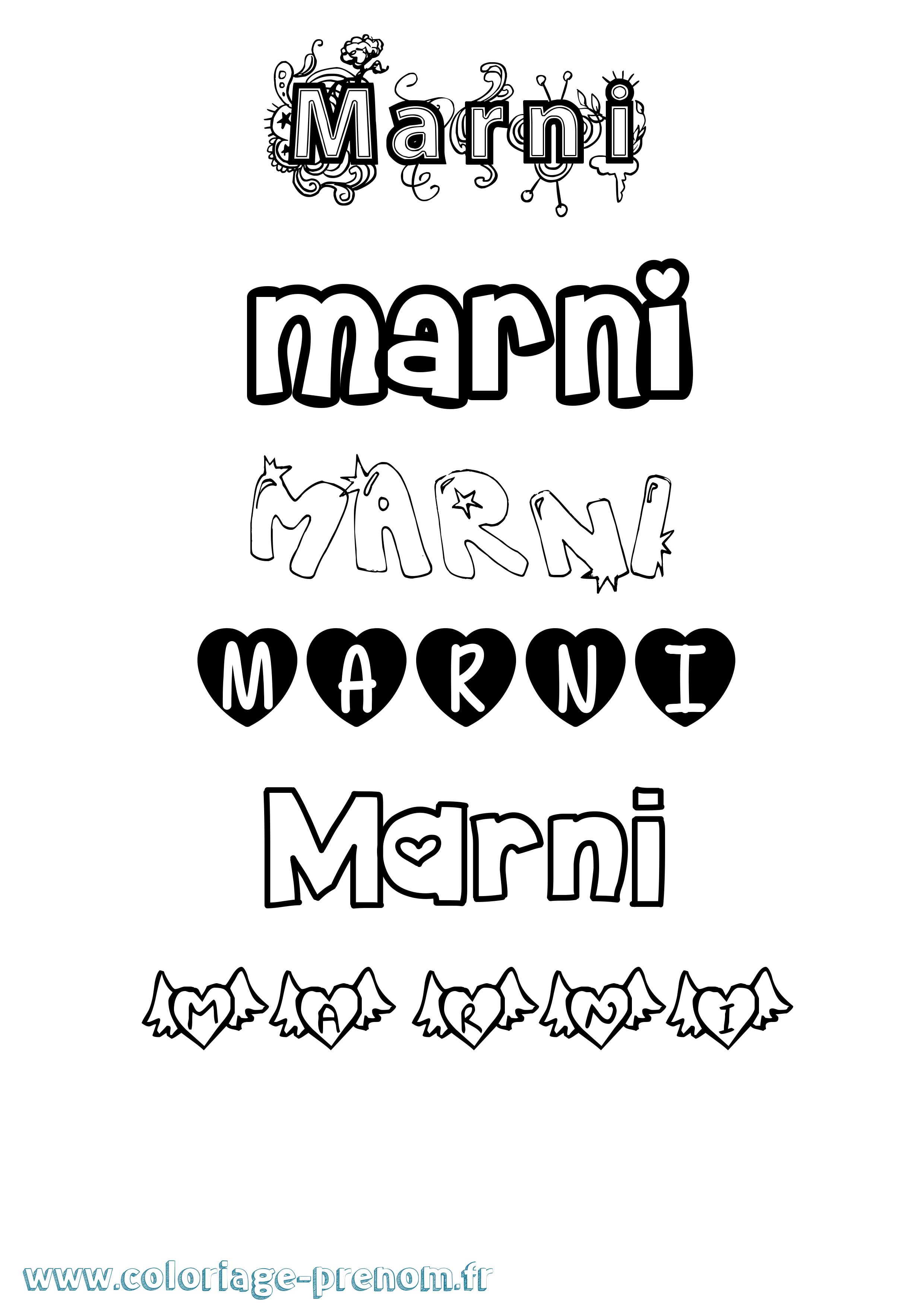 Coloriage prénom Marni Girly