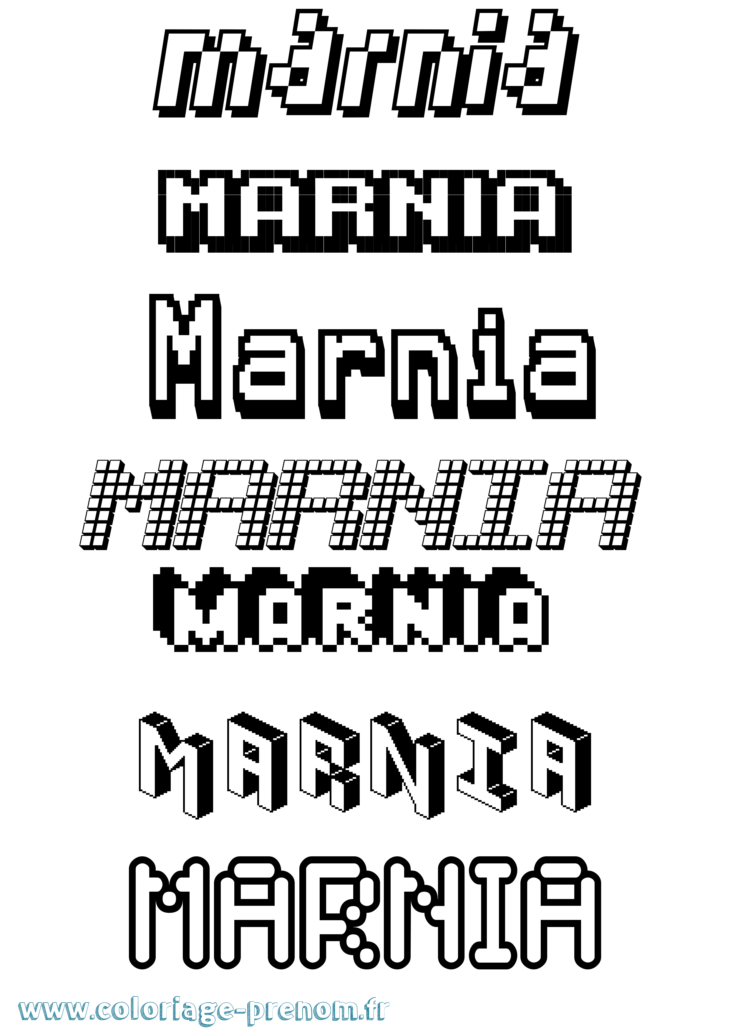 Coloriage prénom Marnia Pixel