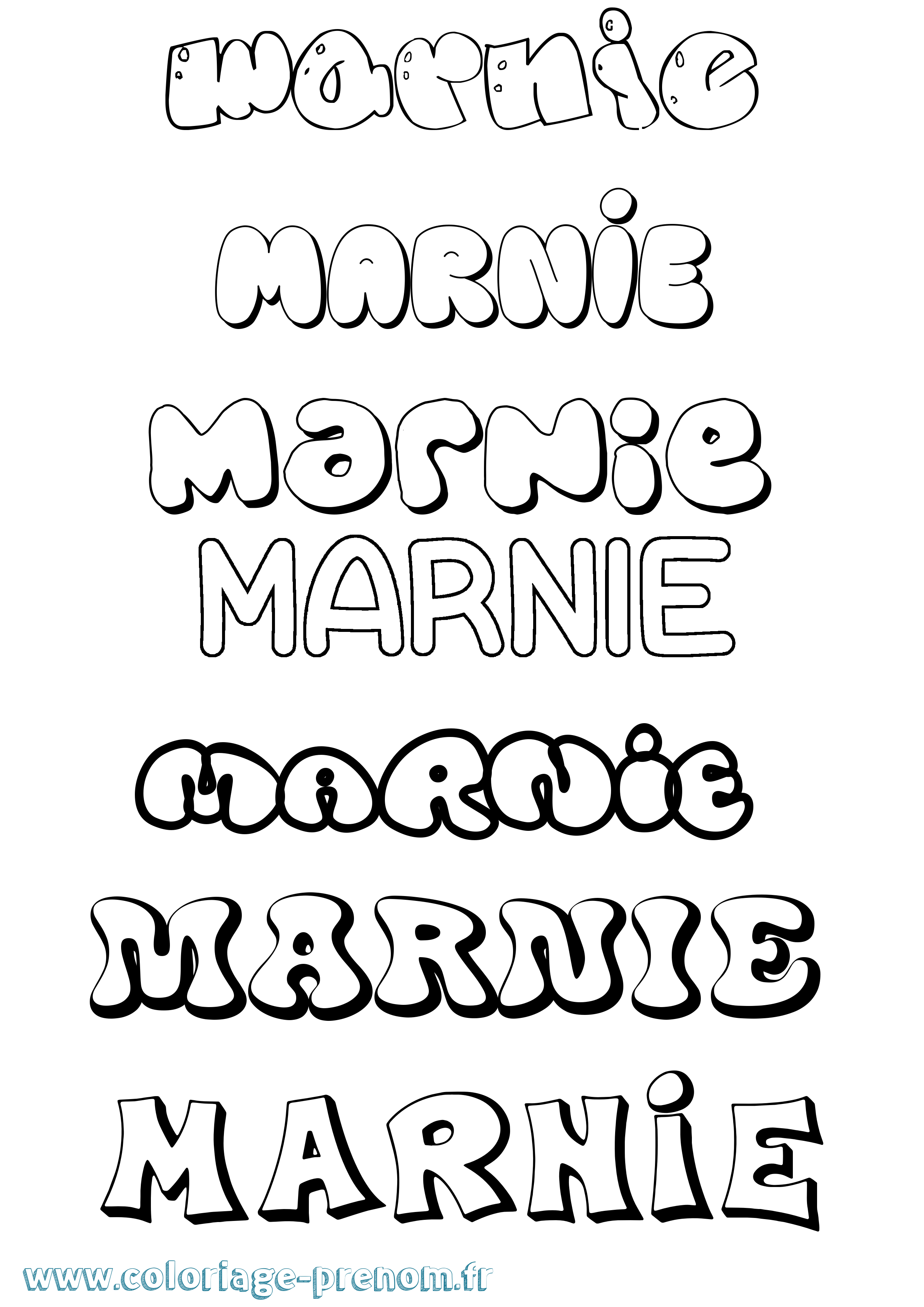 Coloriage prénom Marnie Bubble