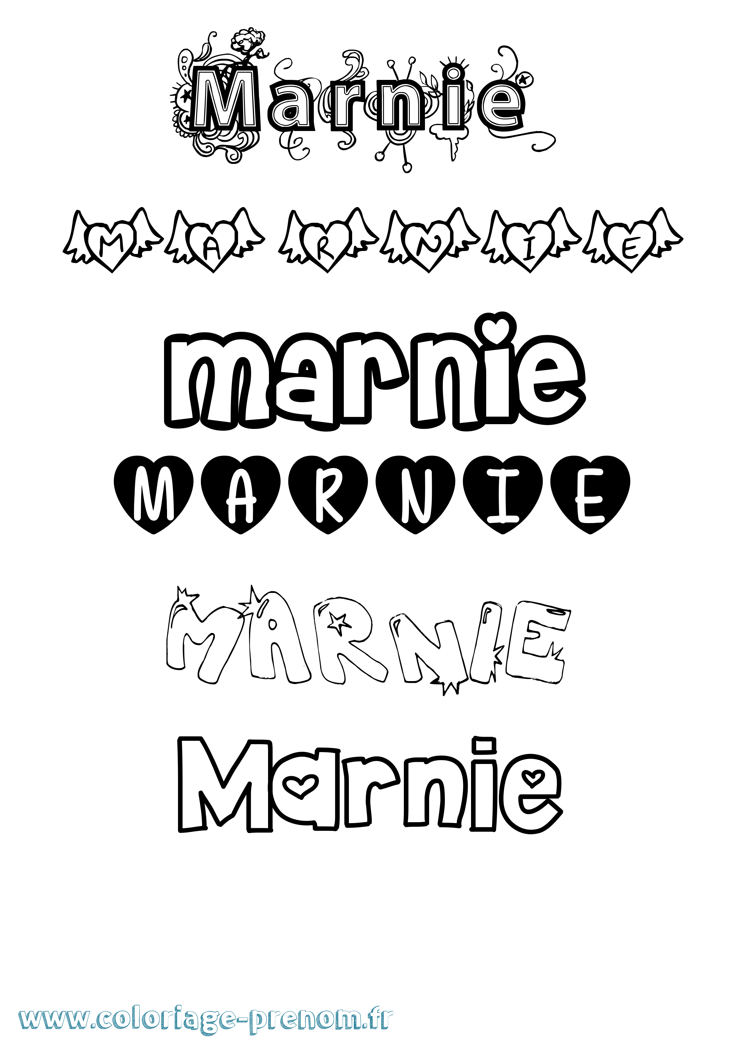 Coloriage prénom Marnie Girly