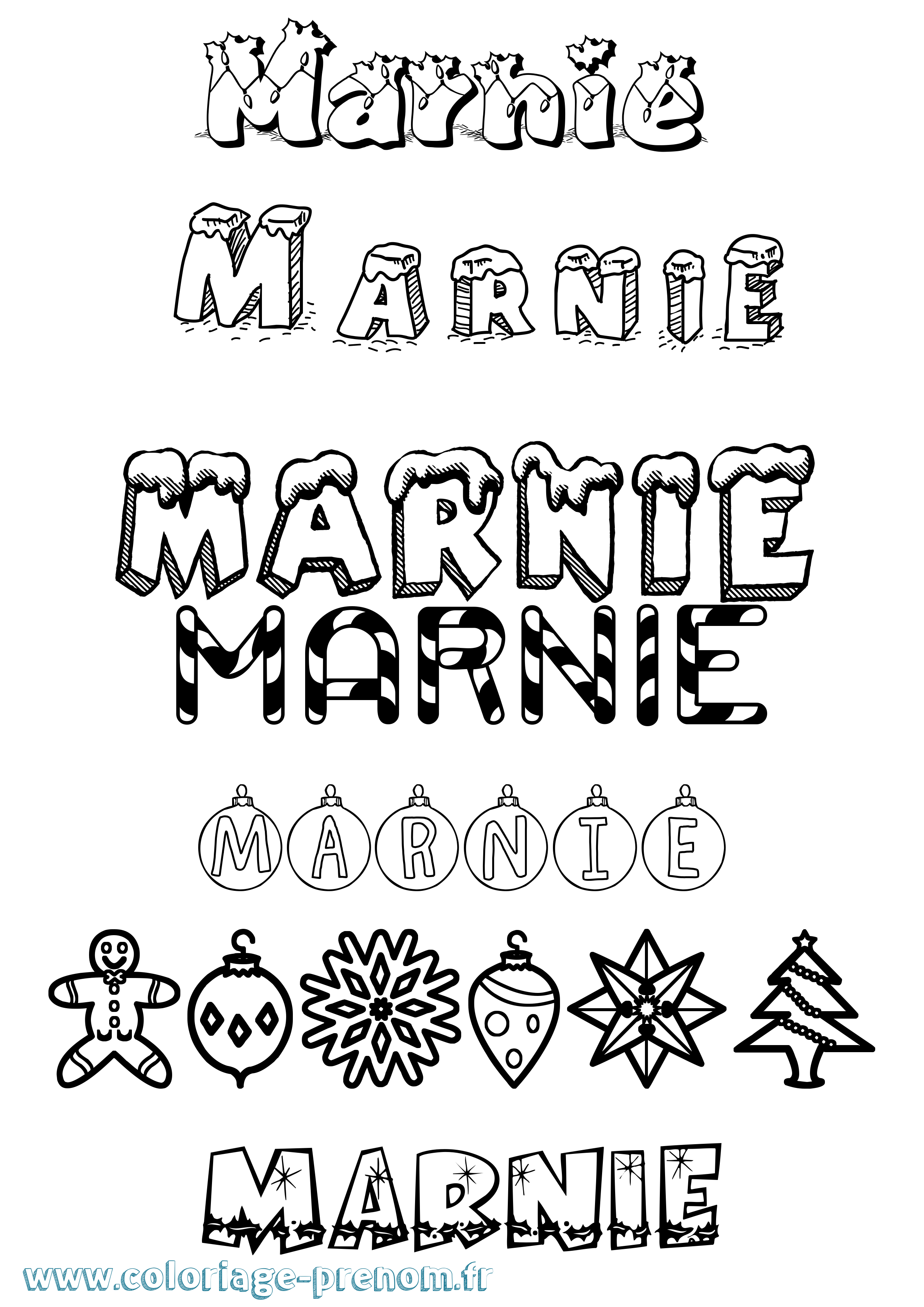 Coloriage prénom Marnie Noël