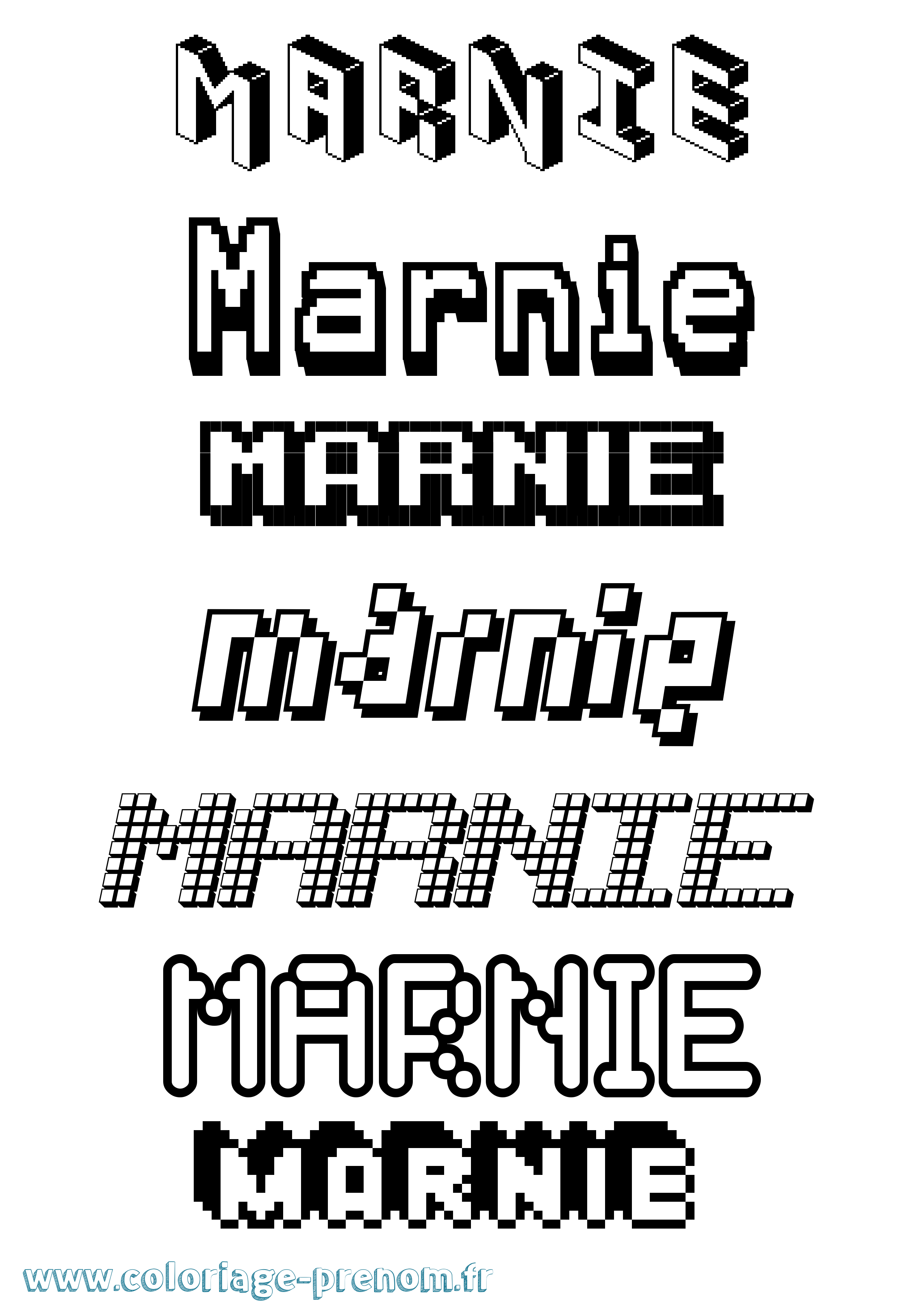 Coloriage prénom Marnie Pixel