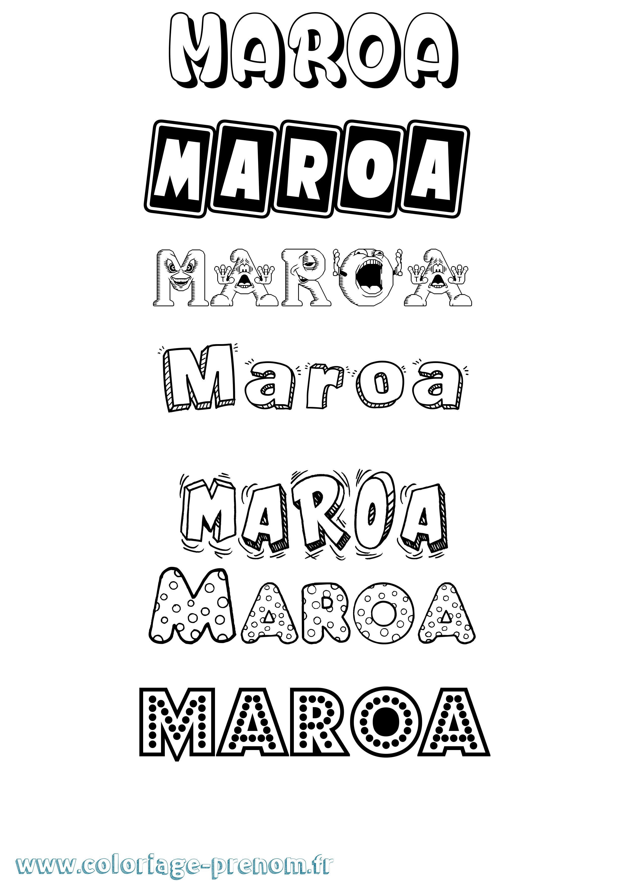 Coloriage prénom Maroa Fun