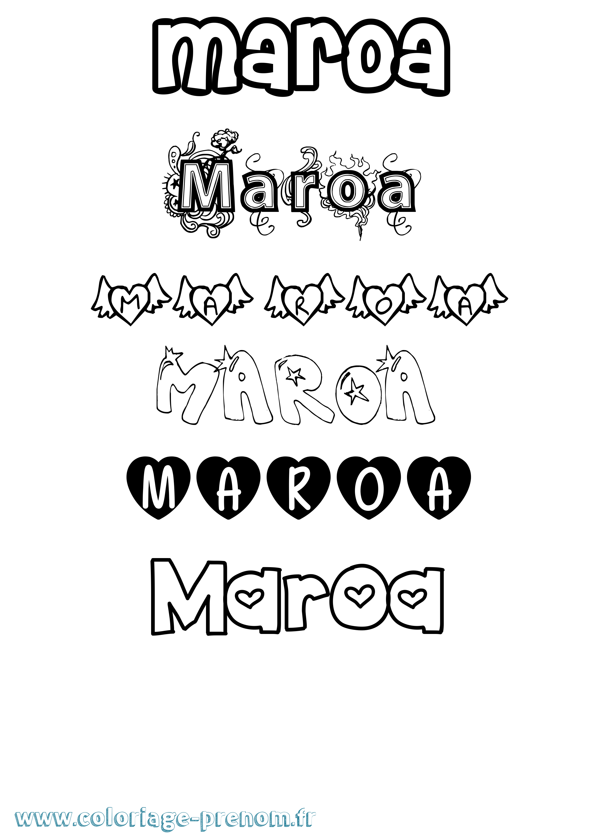 Coloriage prénom Maroa Girly