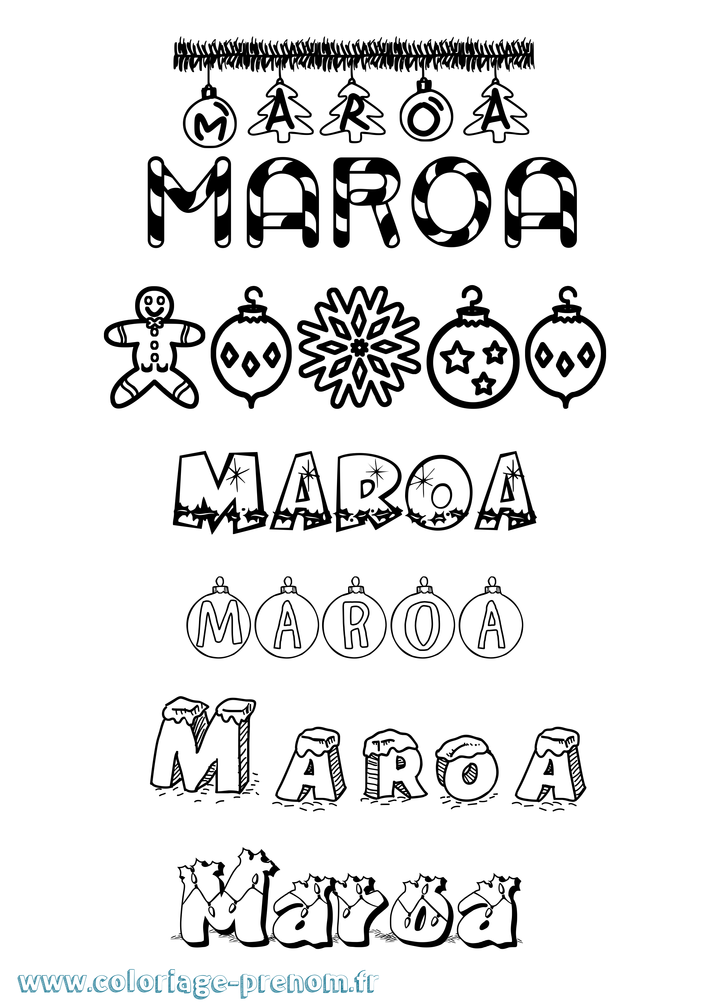 Coloriage prénom Maroa Noël