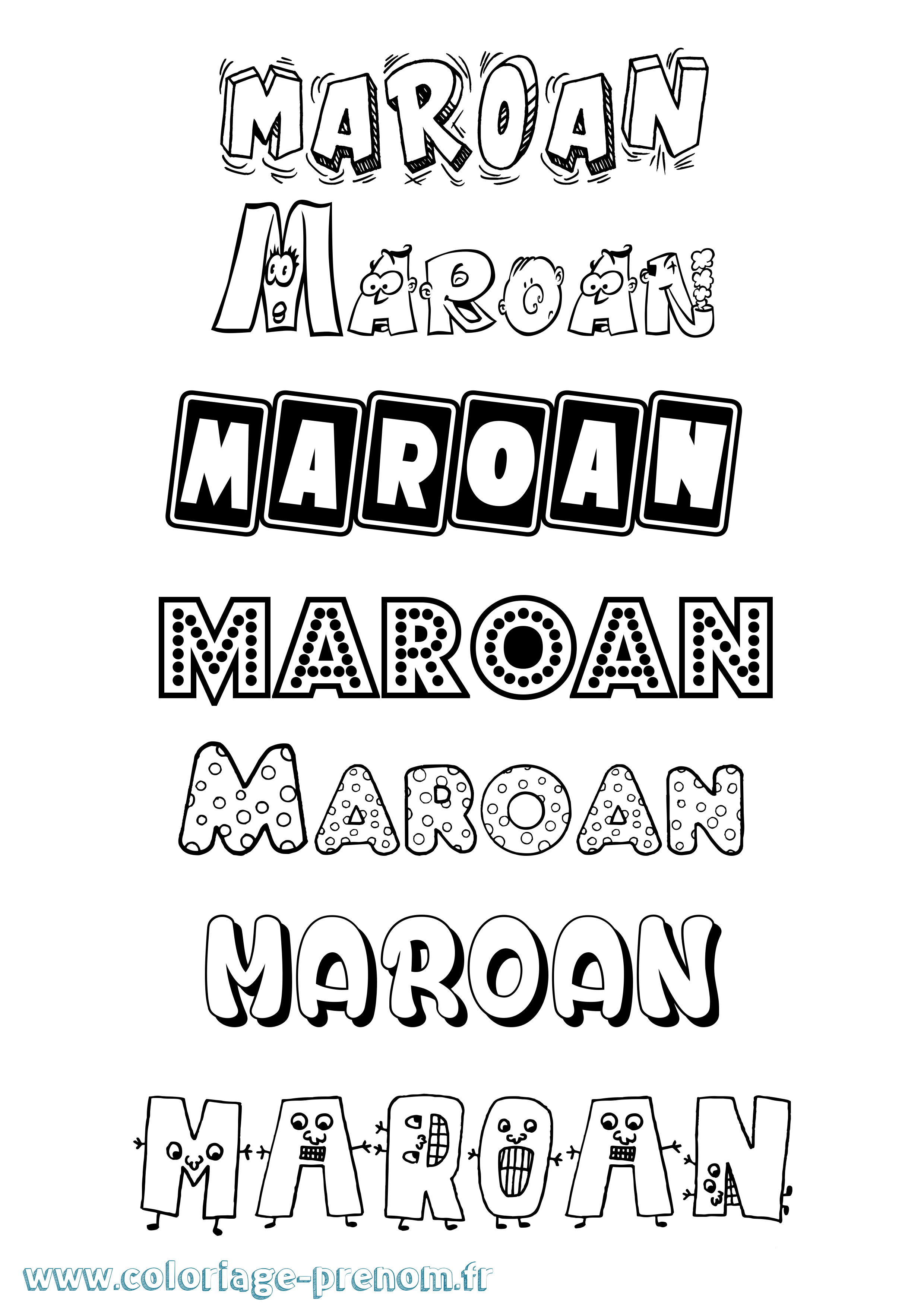 Coloriage prénom Maroan Fun