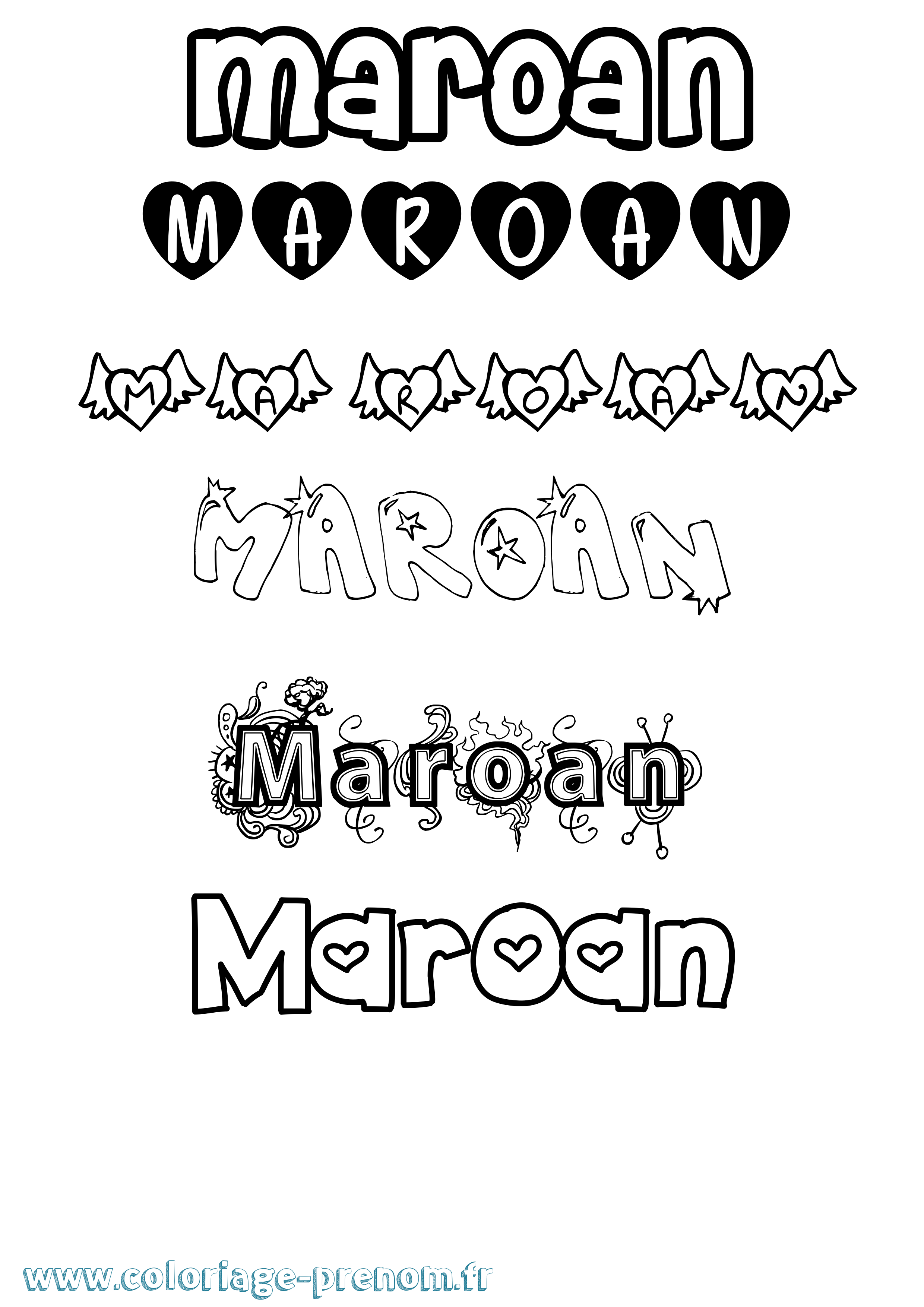 Coloriage prénom Maroan Girly