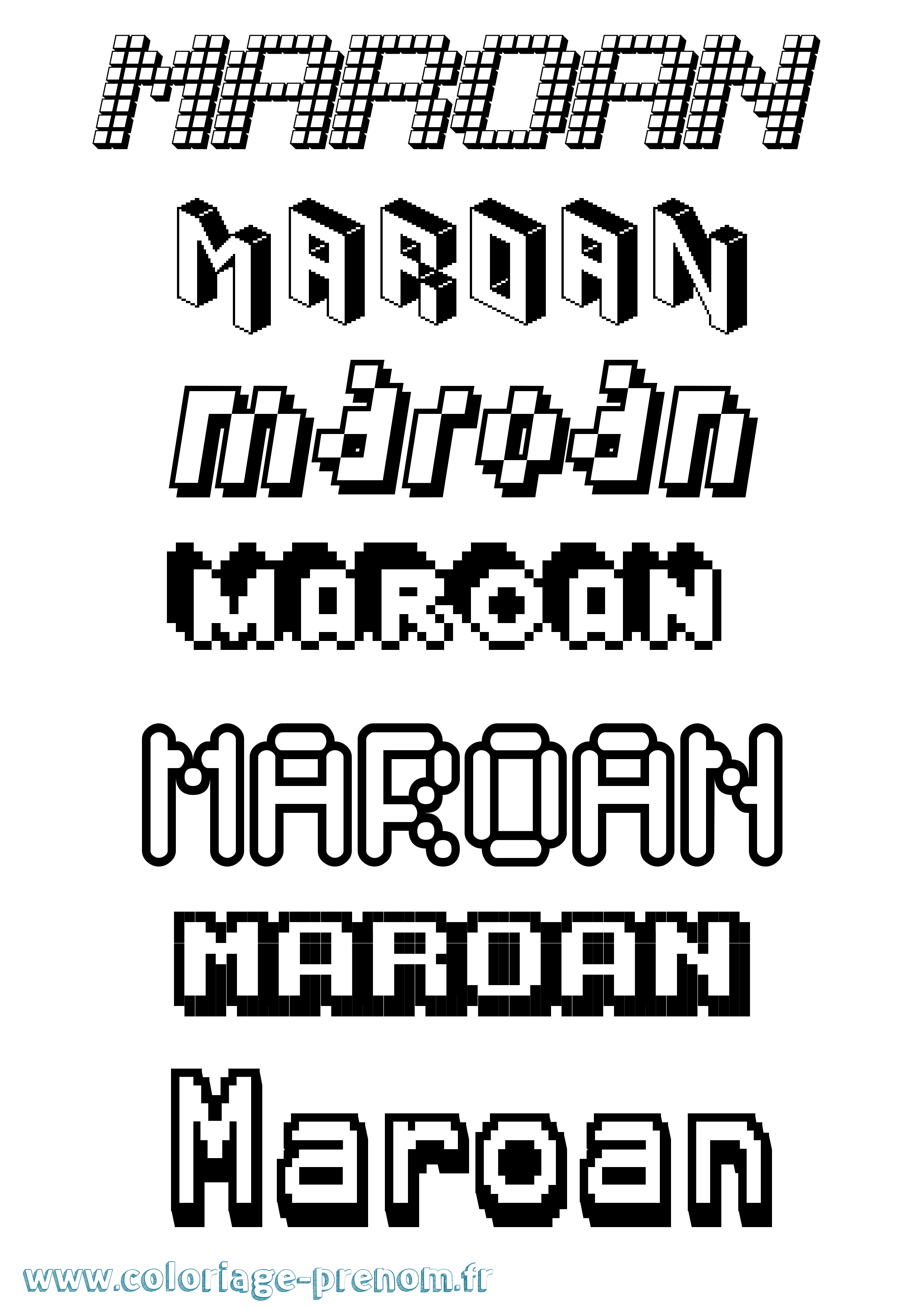Coloriage prénom Maroan Pixel