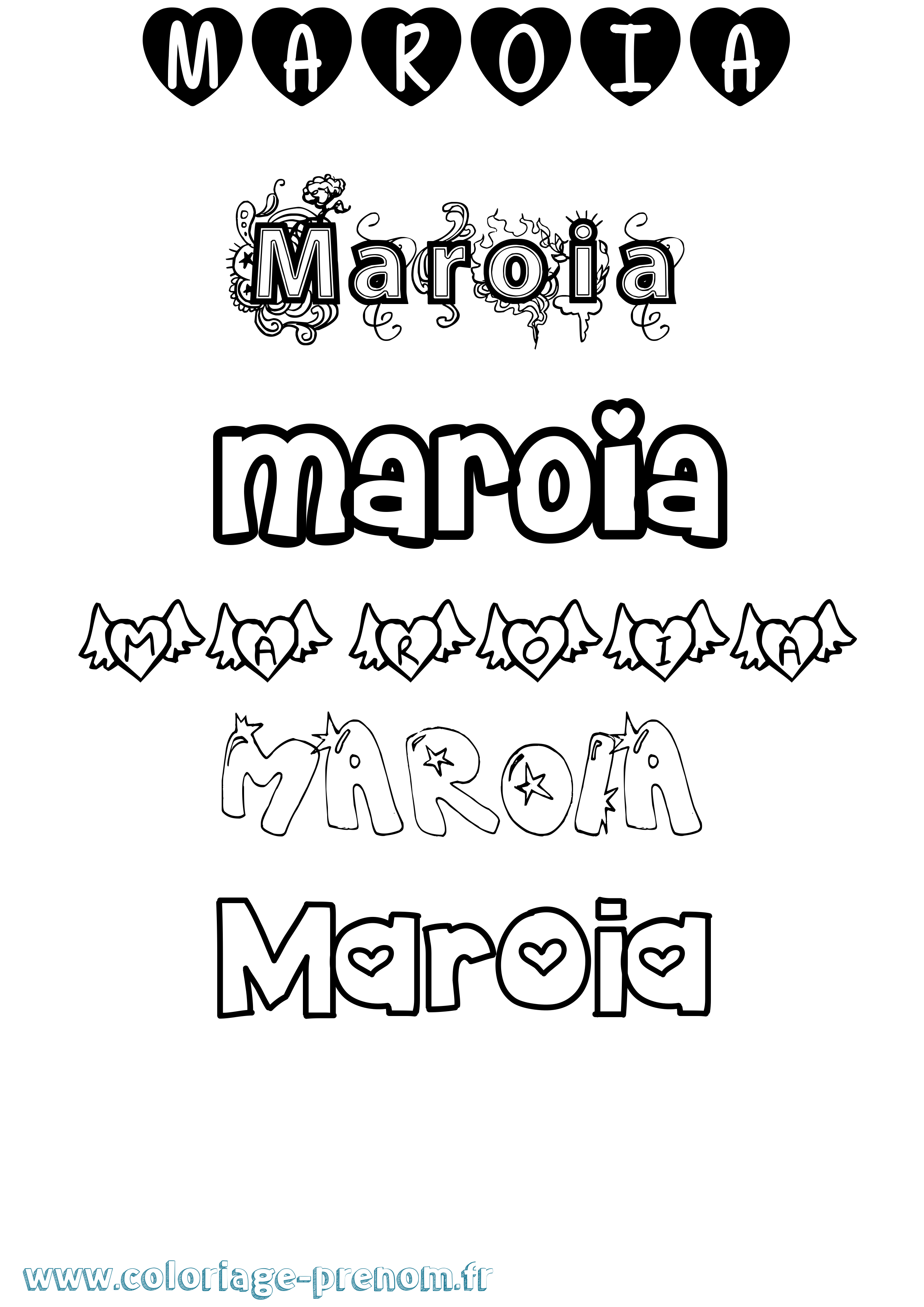 Coloriage prénom Maroia Girly
