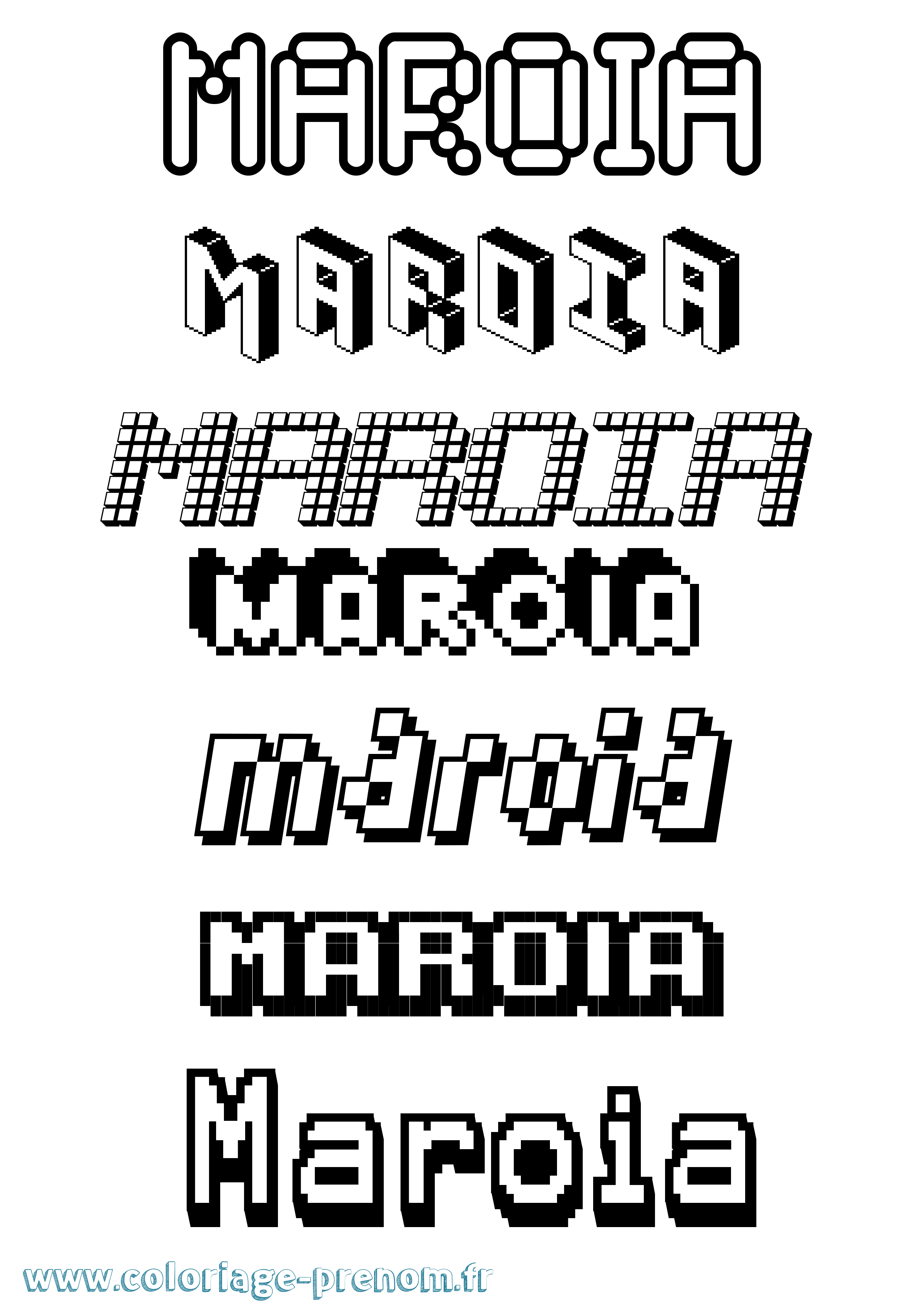 Coloriage prénom Maroia Pixel