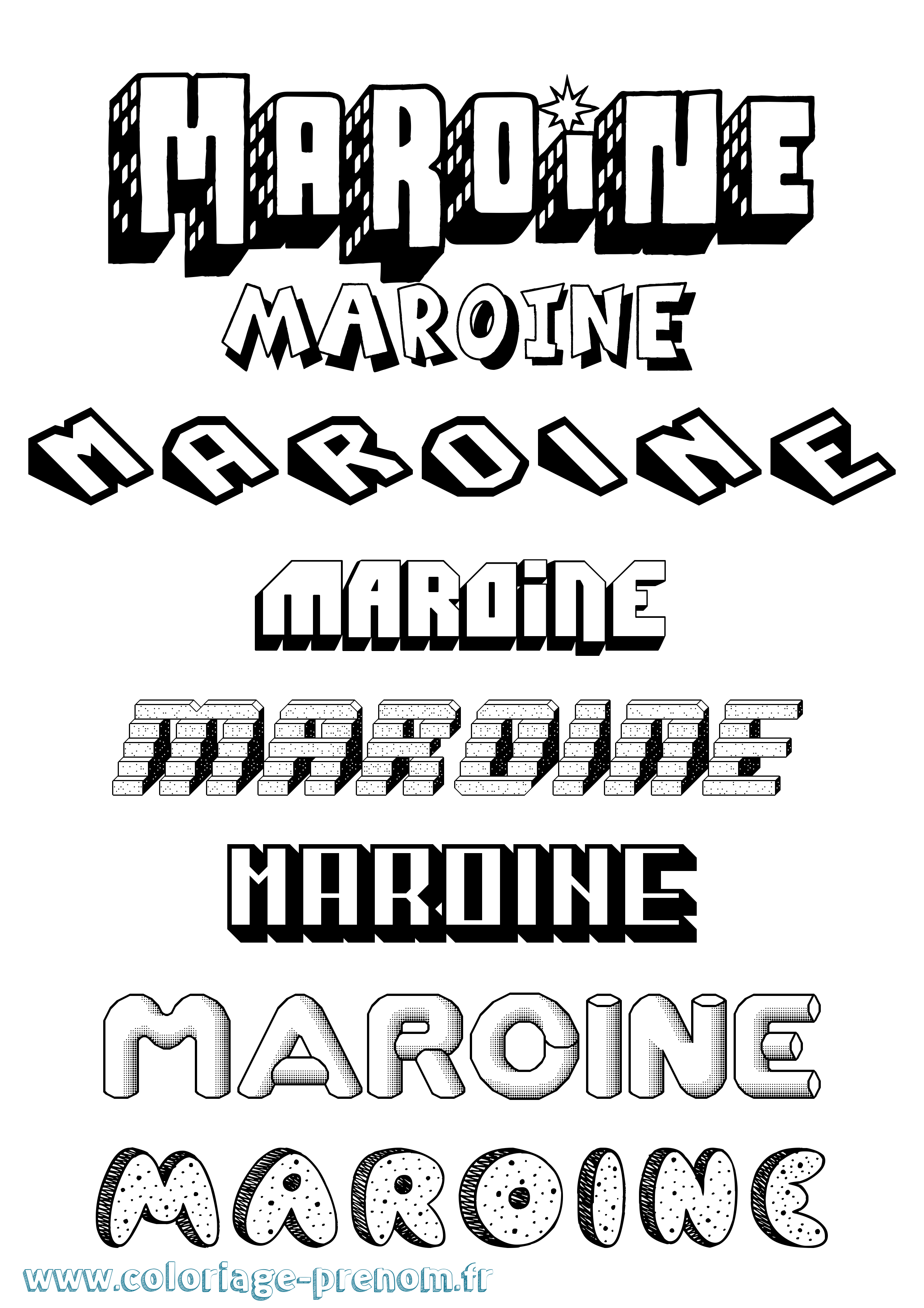 Coloriage prénom Maroine Effet 3D