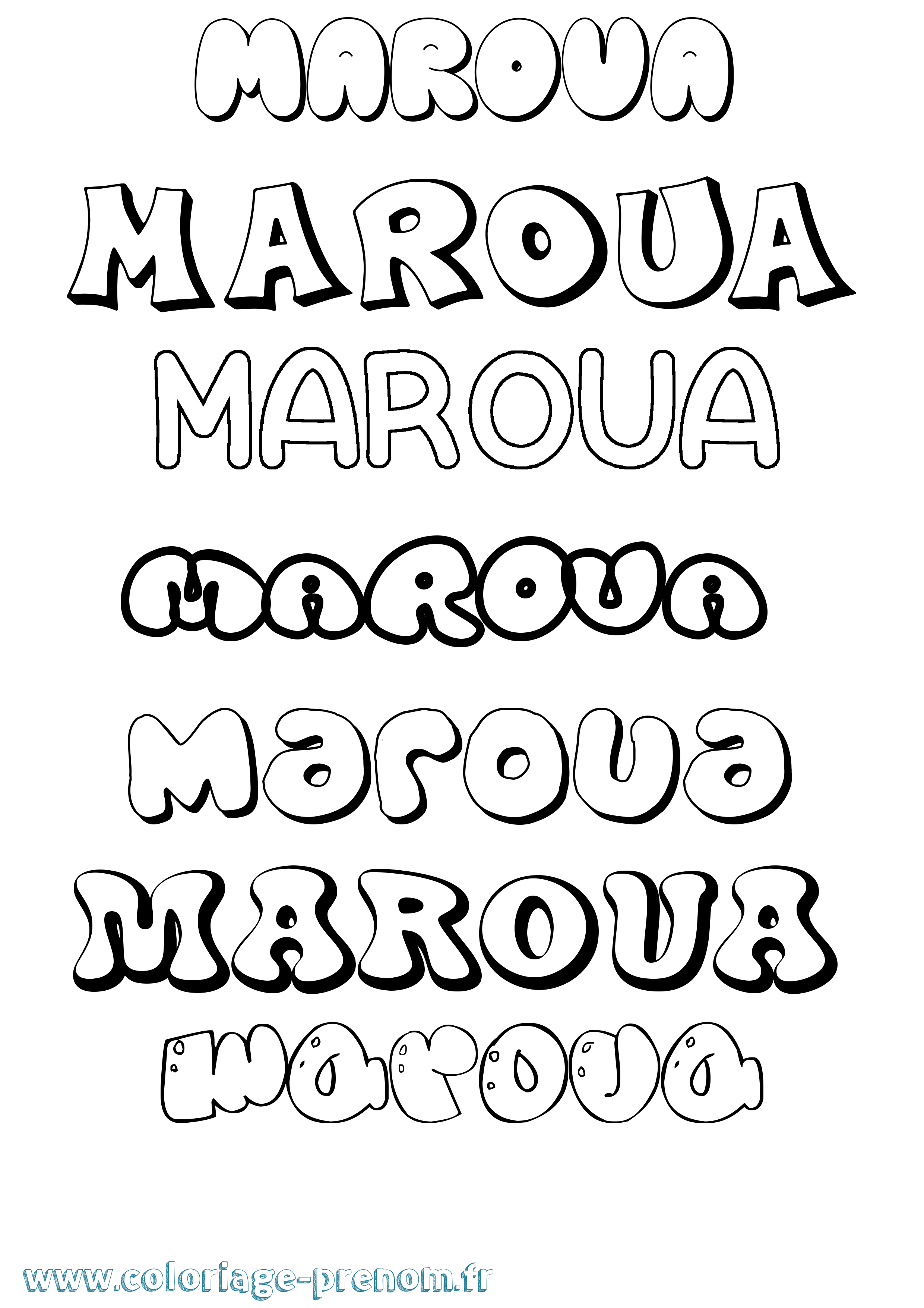 Coloriage prénom Maroua Bubble