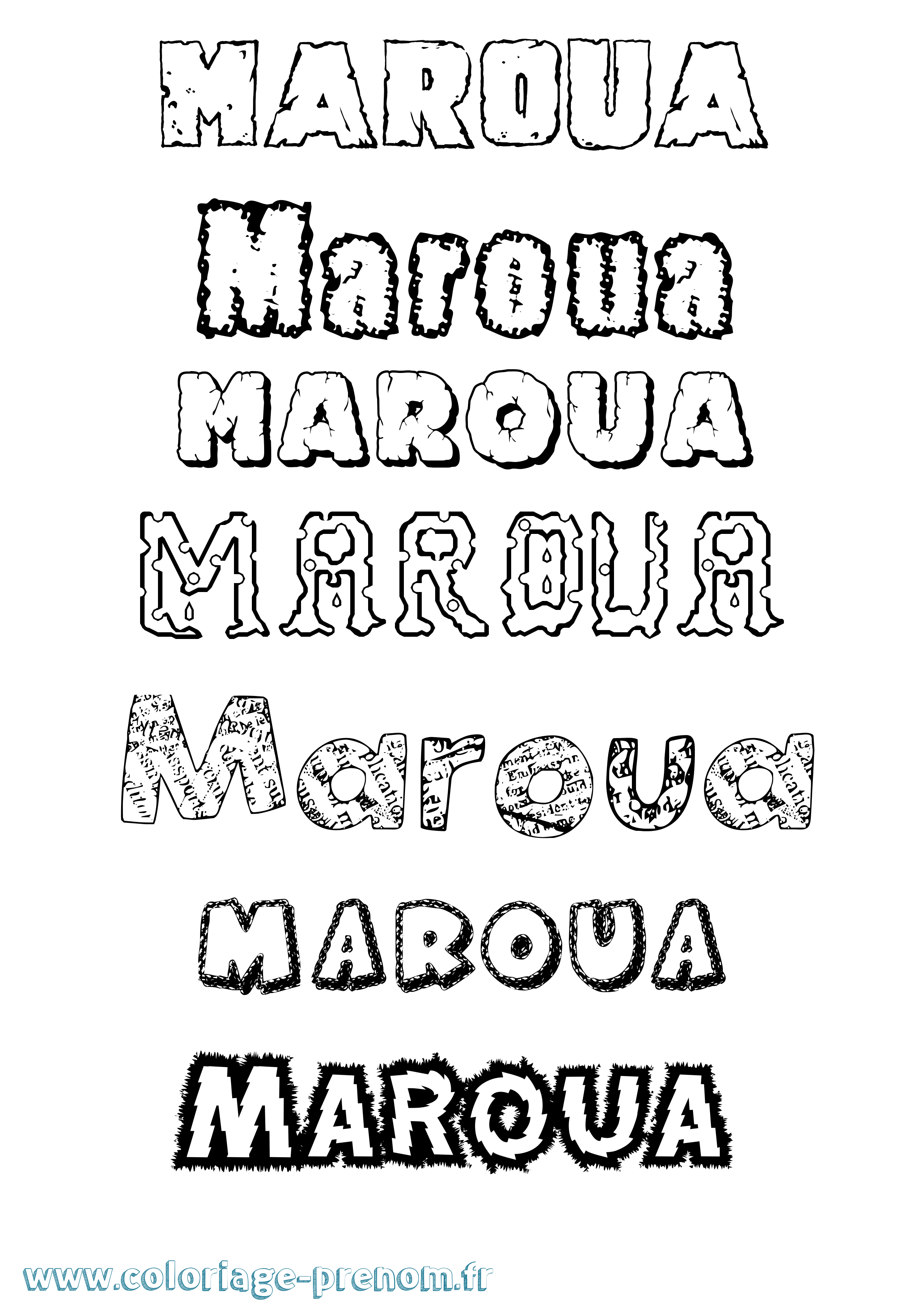 Coloriage prénom Maroua Destructuré