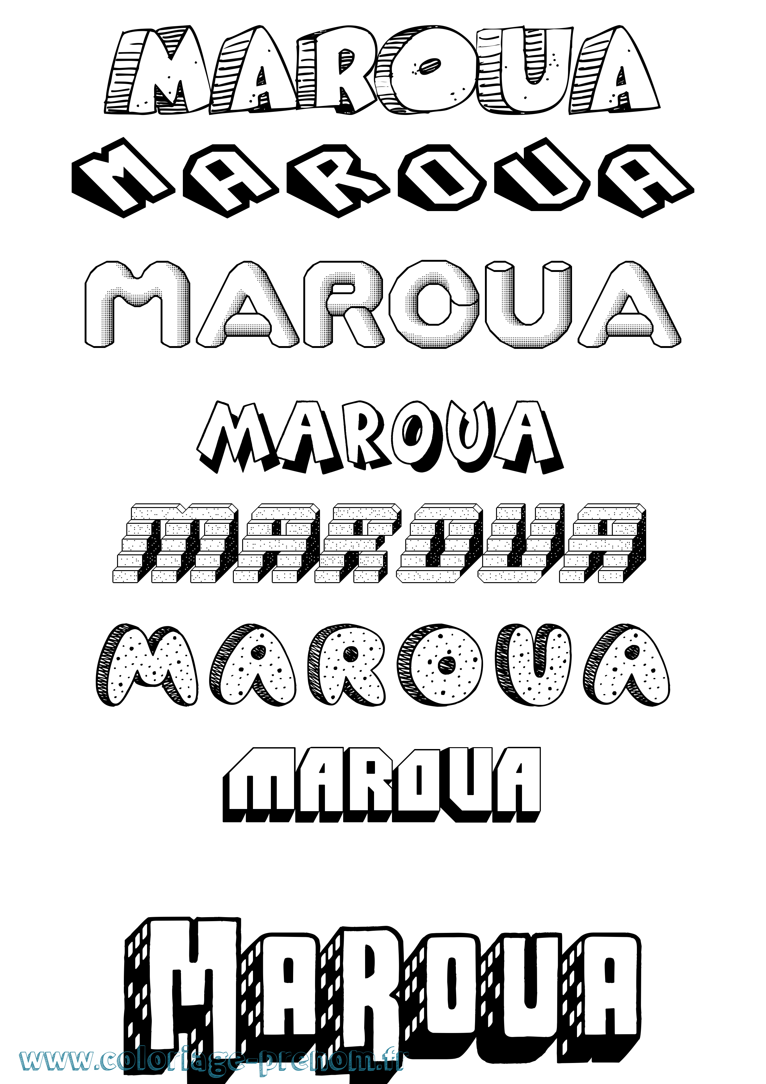 Coloriage prénom Maroua Effet 3D