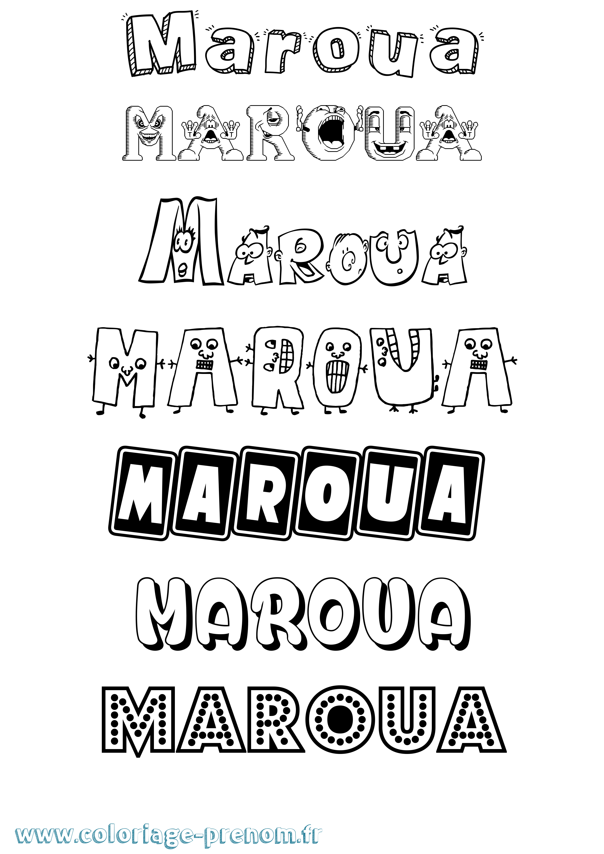 Coloriage prénom Maroua Fun