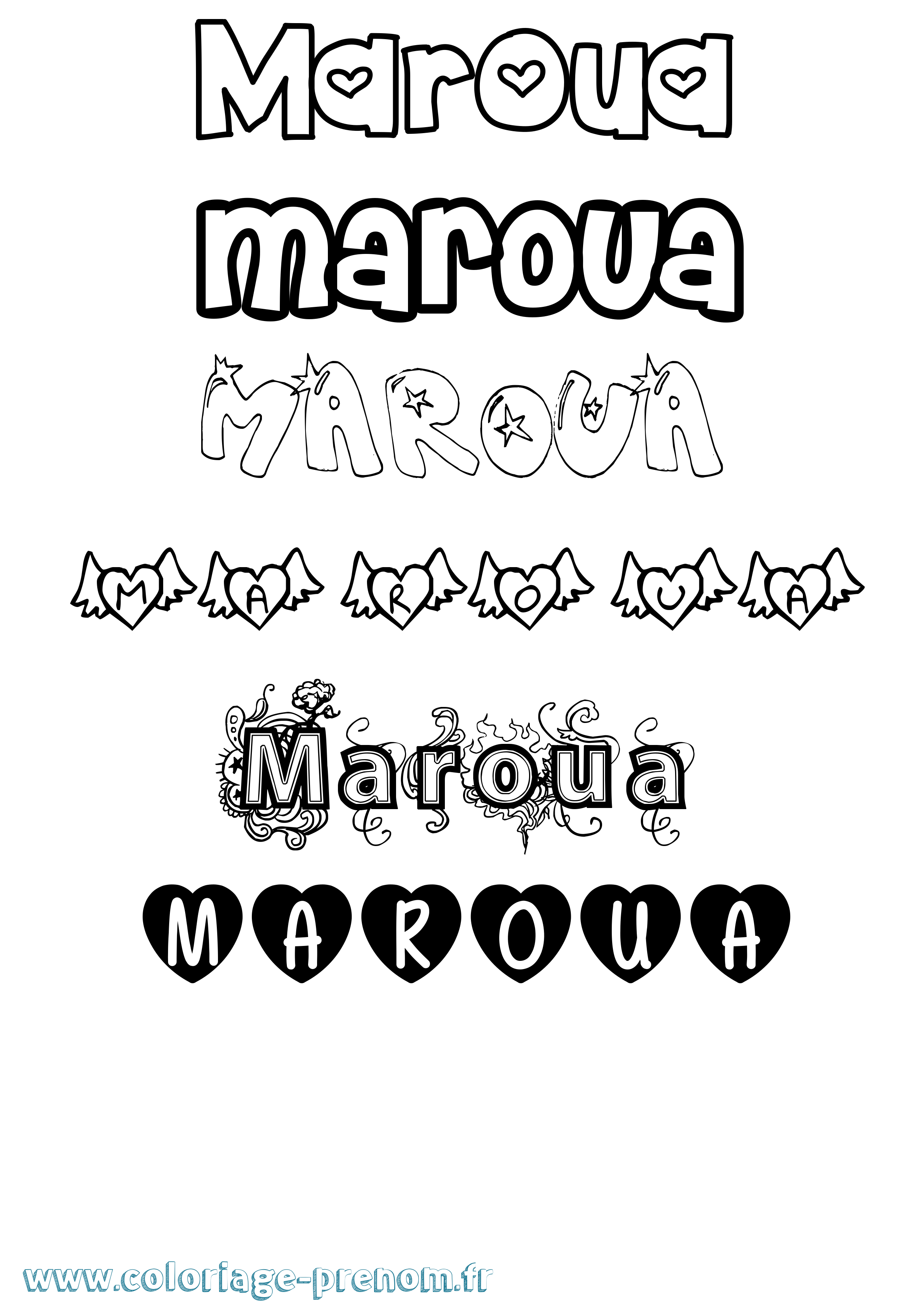 Coloriage prénom Maroua Girly