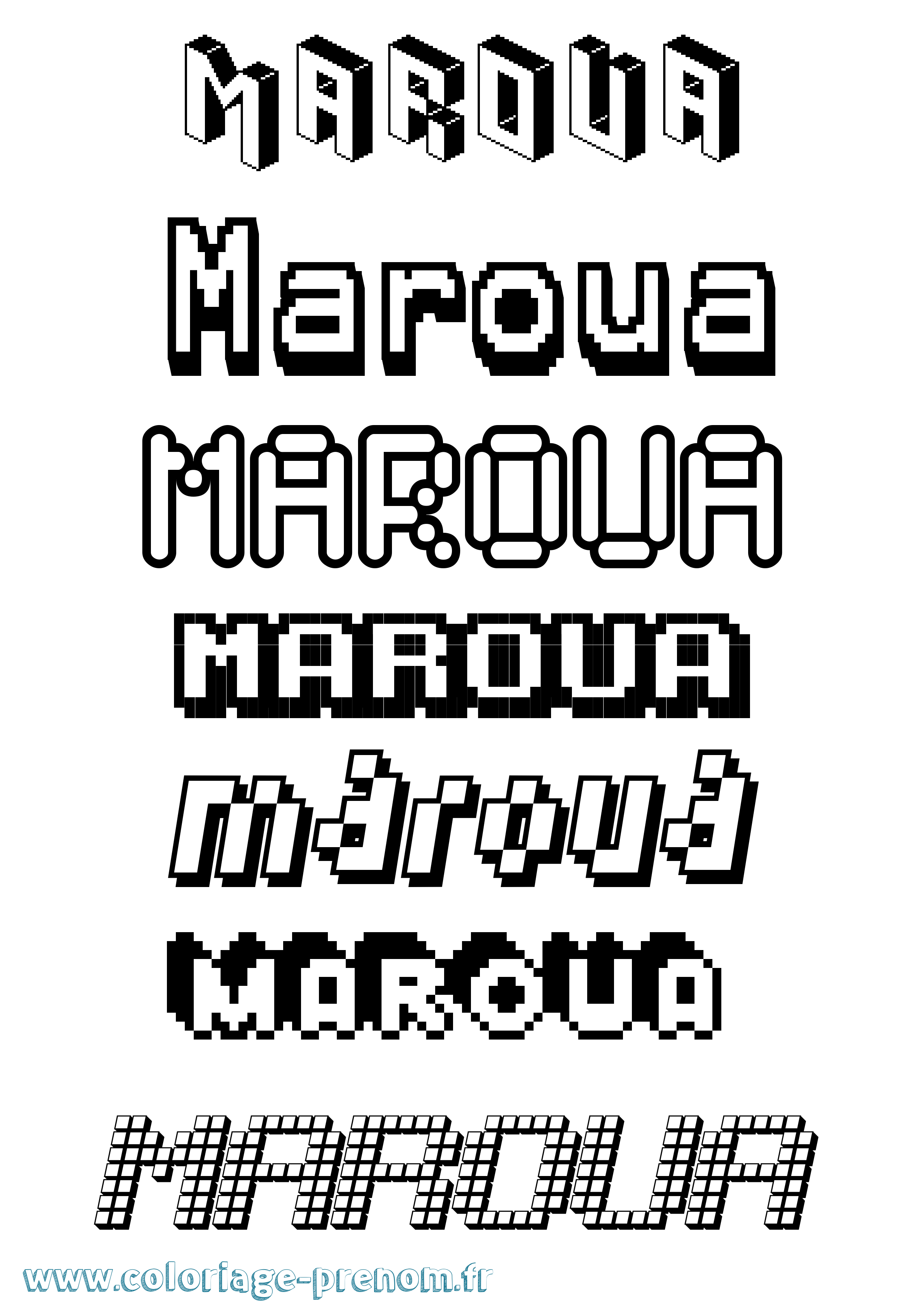 Coloriage prénom Maroua Pixel