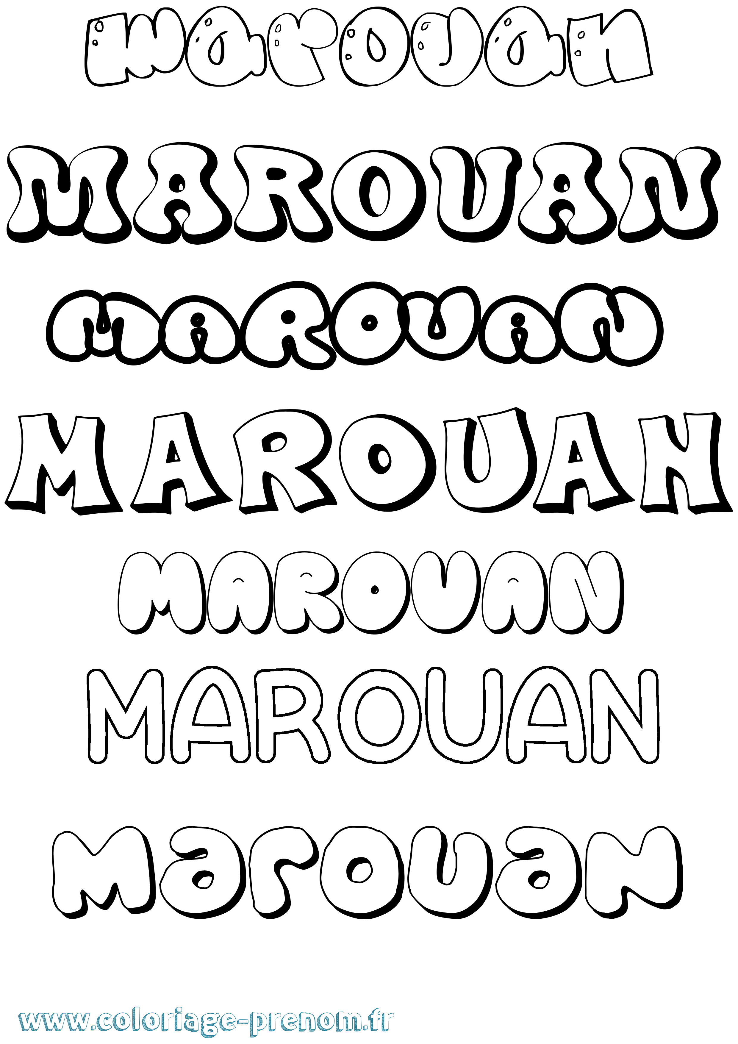 Coloriage prénom Marouan Bubble
