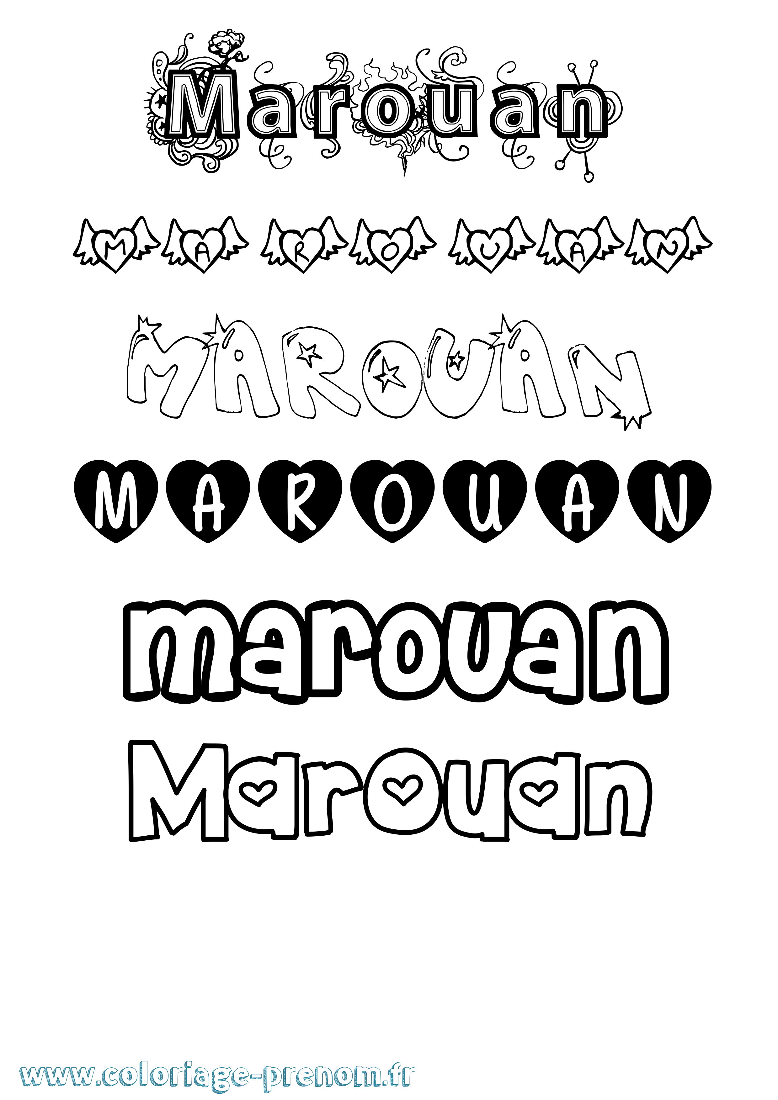 Coloriage prénom Marouan Girly