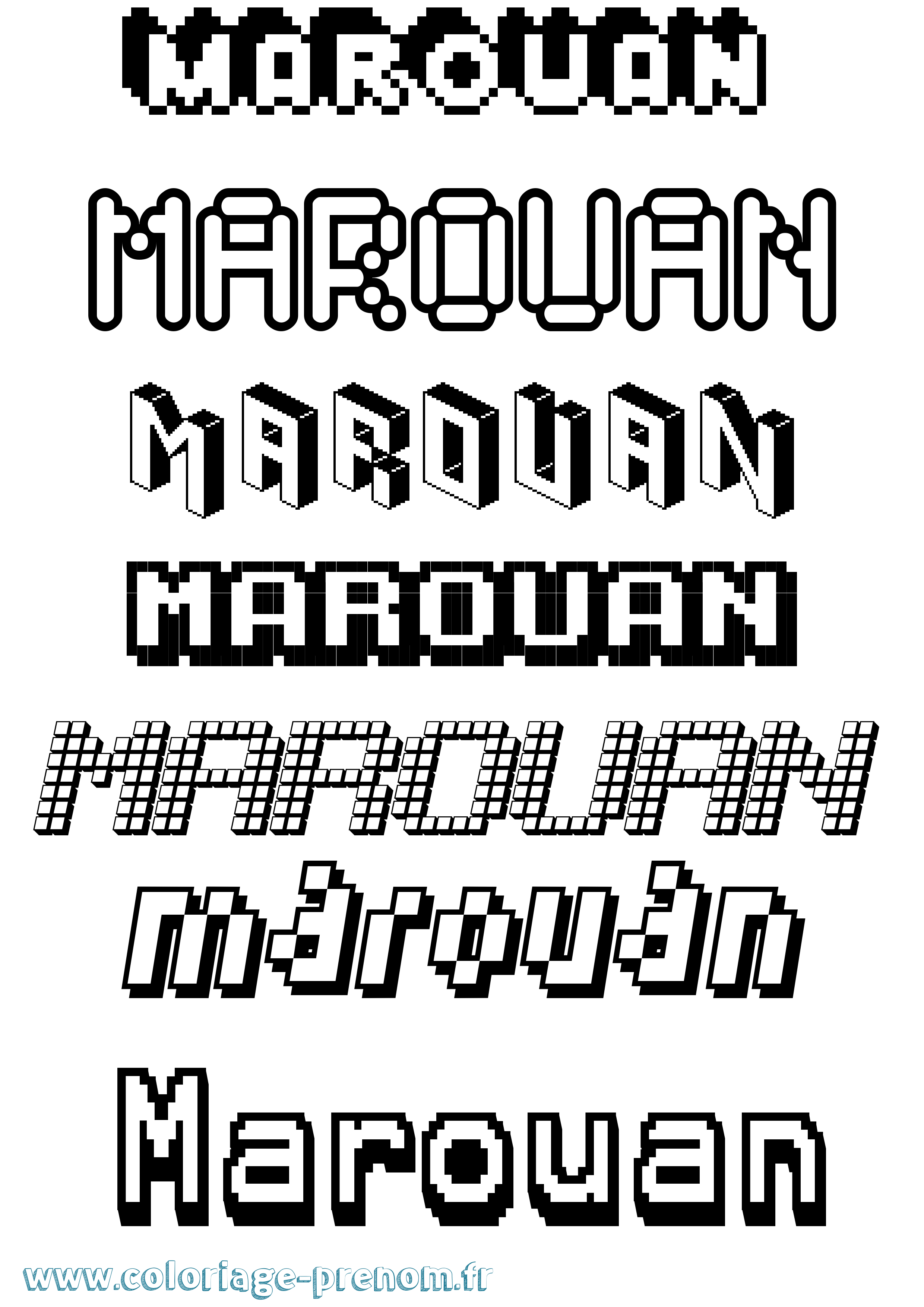 Coloriage prénom Marouan Pixel