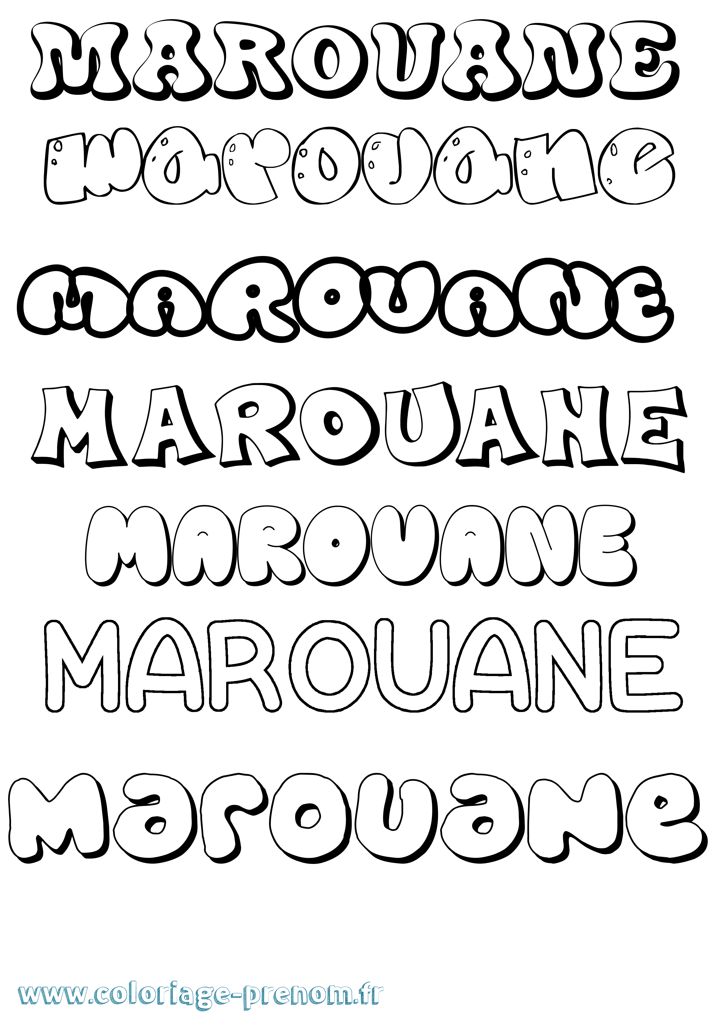 Coloriage prénom Marouane Bubble