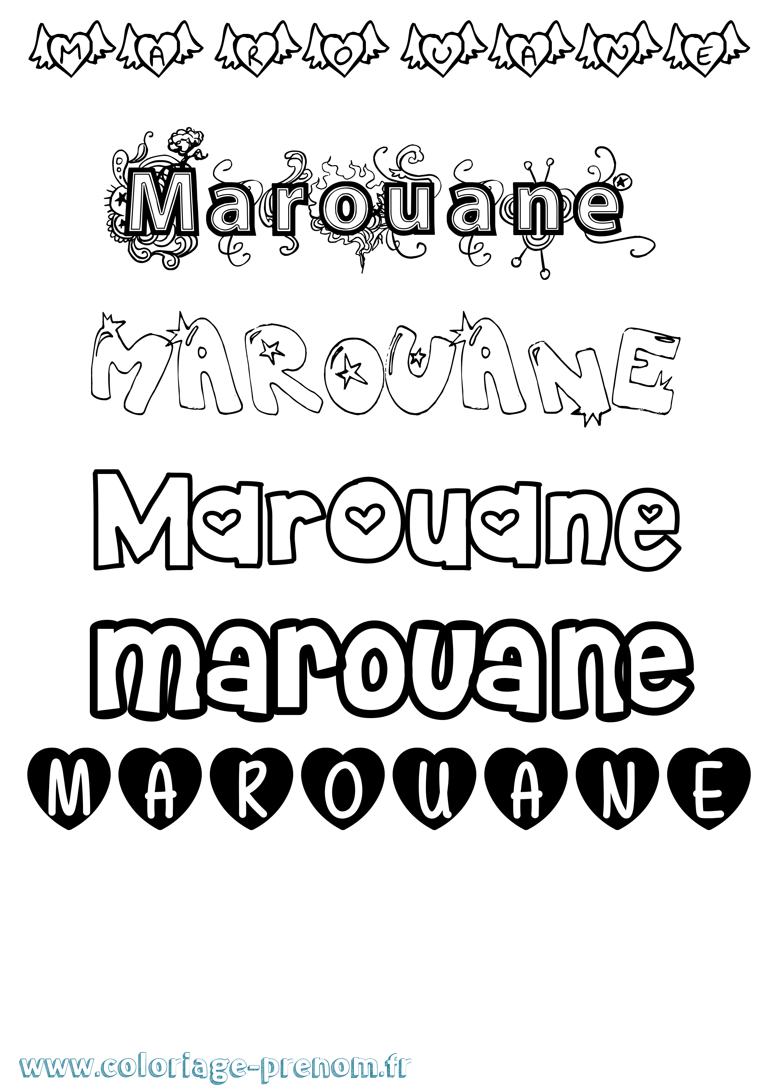 Coloriage prénom Marouane Girly