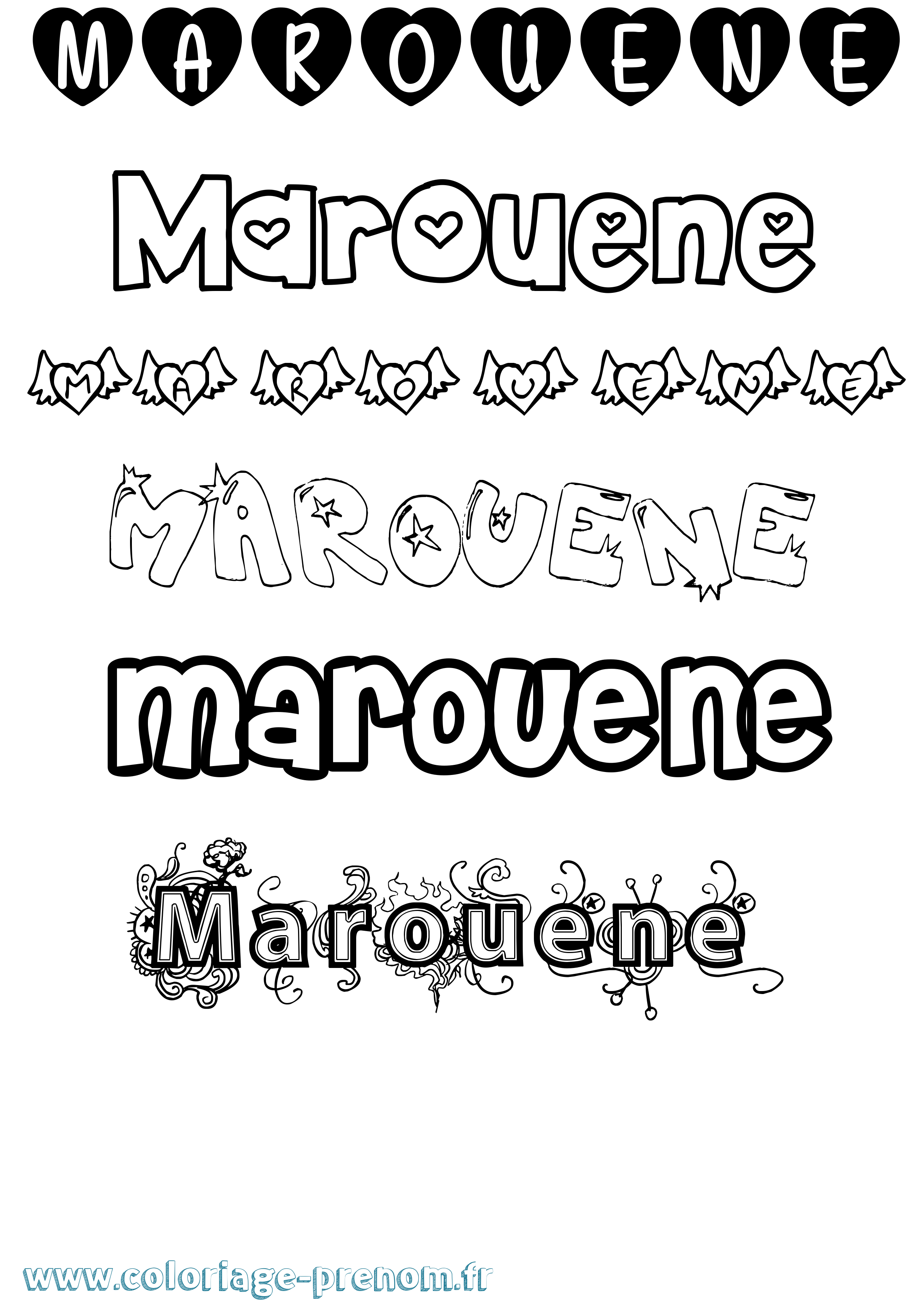 Coloriage prénom Marouene Girly