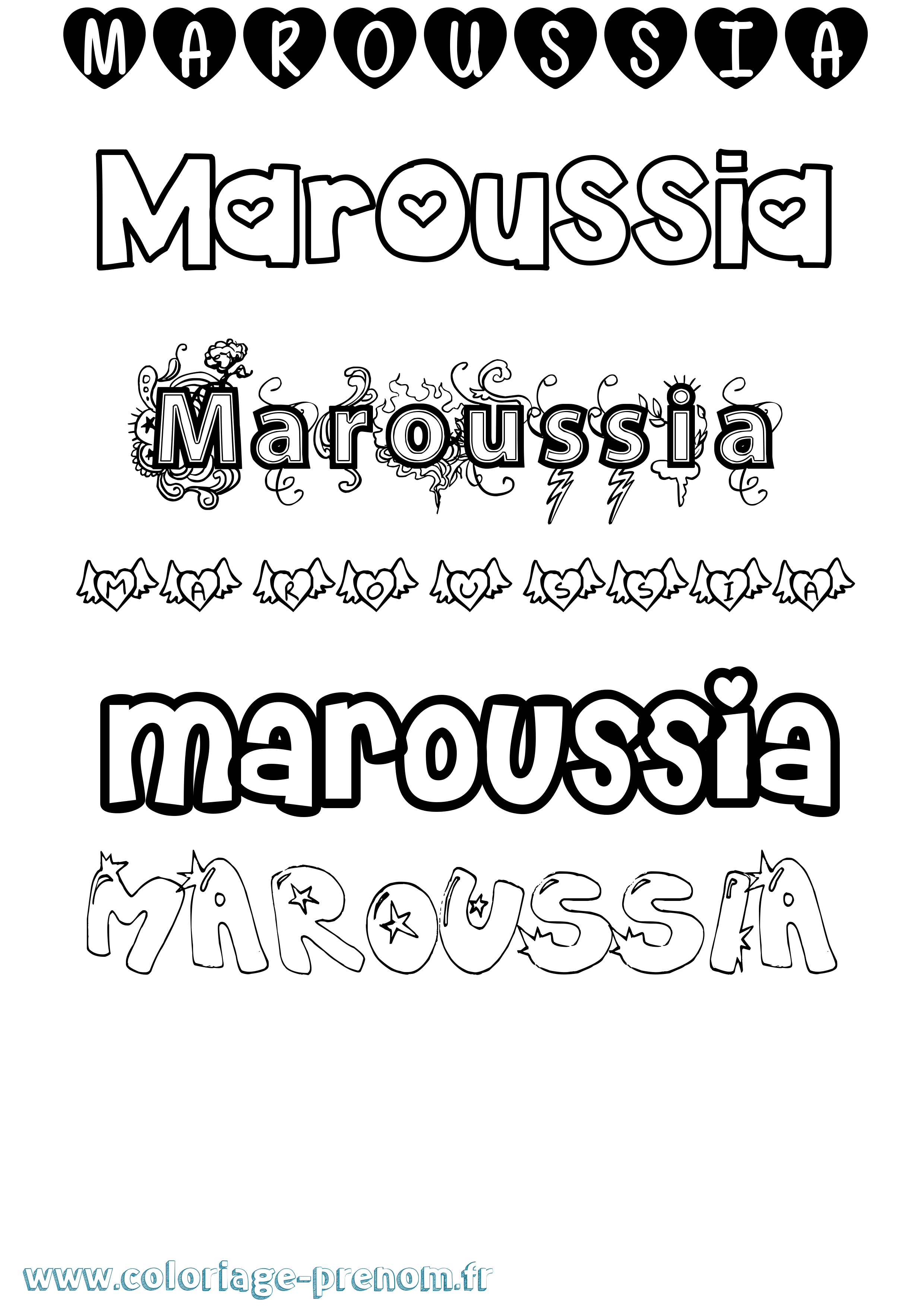 Coloriage prénom Maroussia Girly