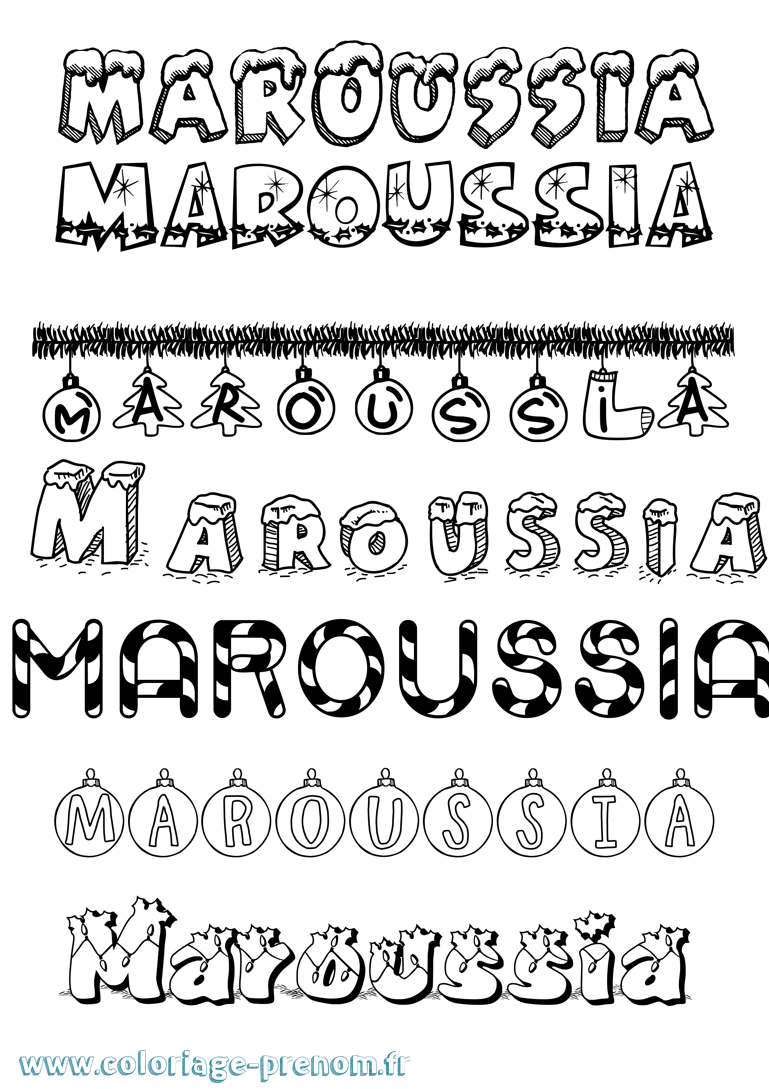 Coloriage prénom Maroussia Noël