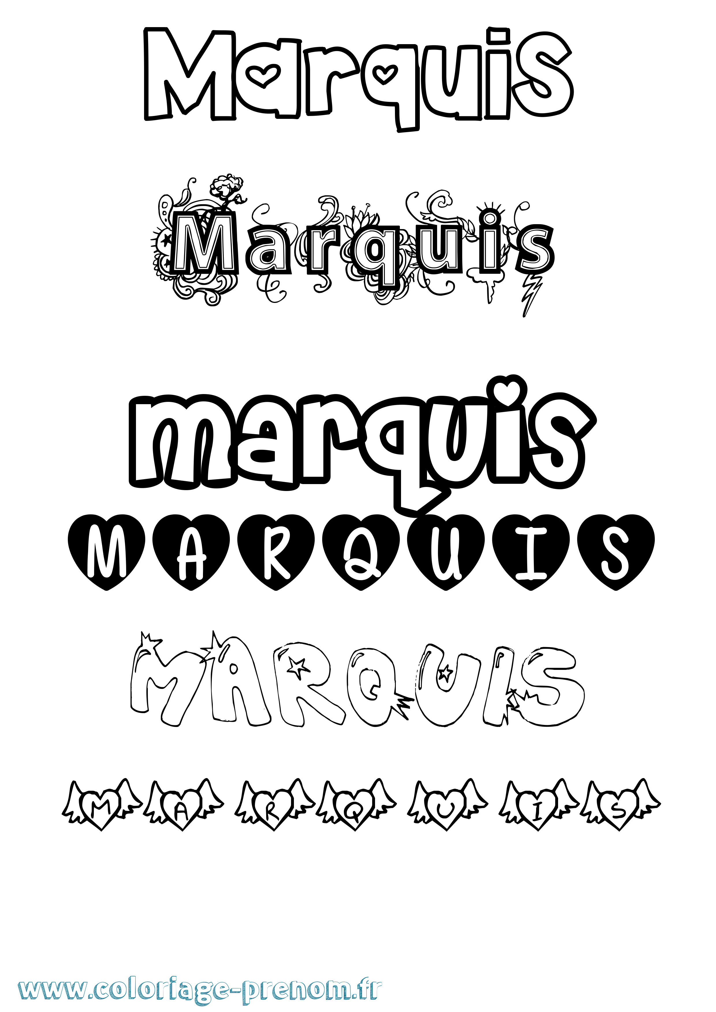 Coloriage prénom Marquis Girly
