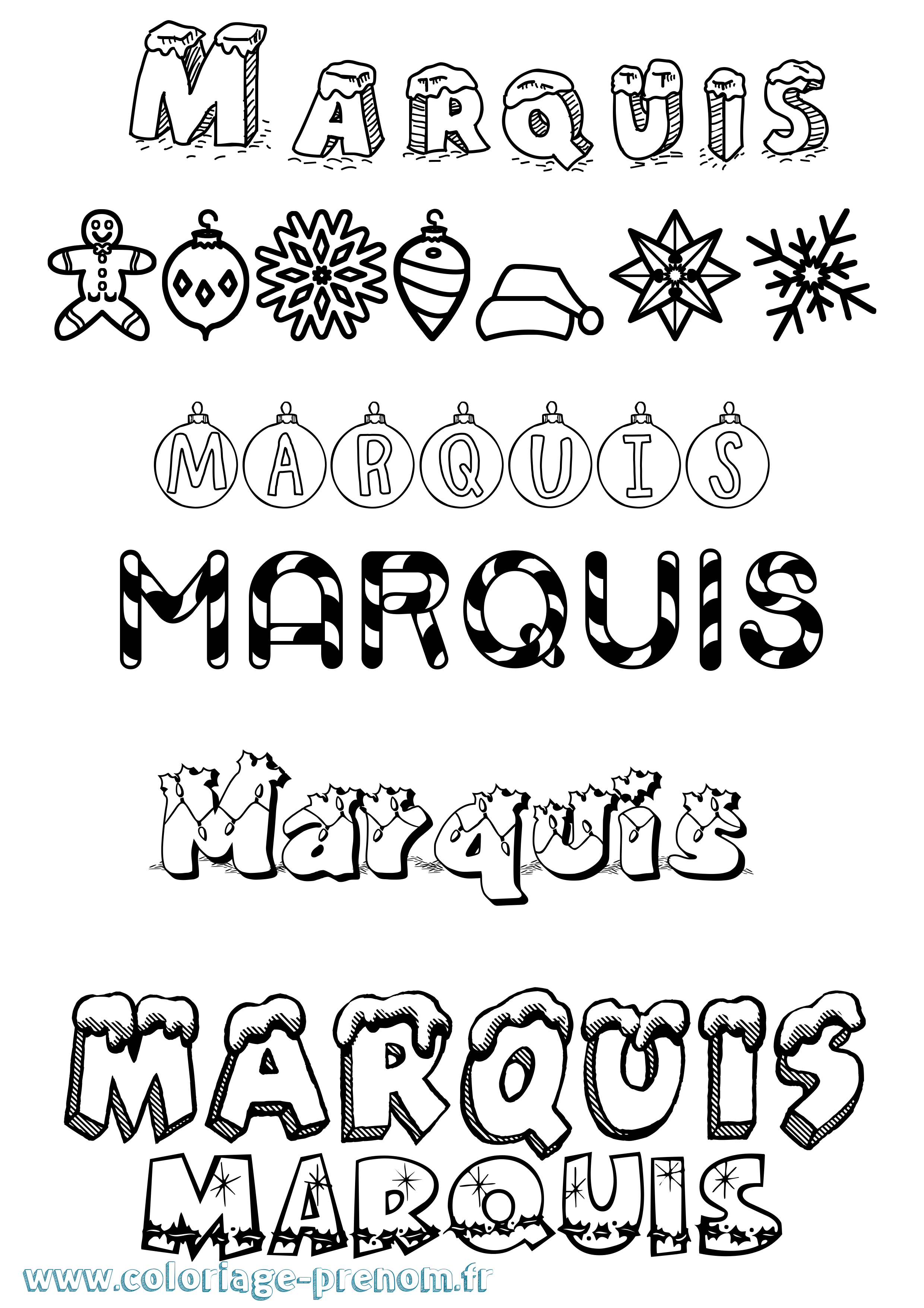 Coloriage prénom Marquis Noël