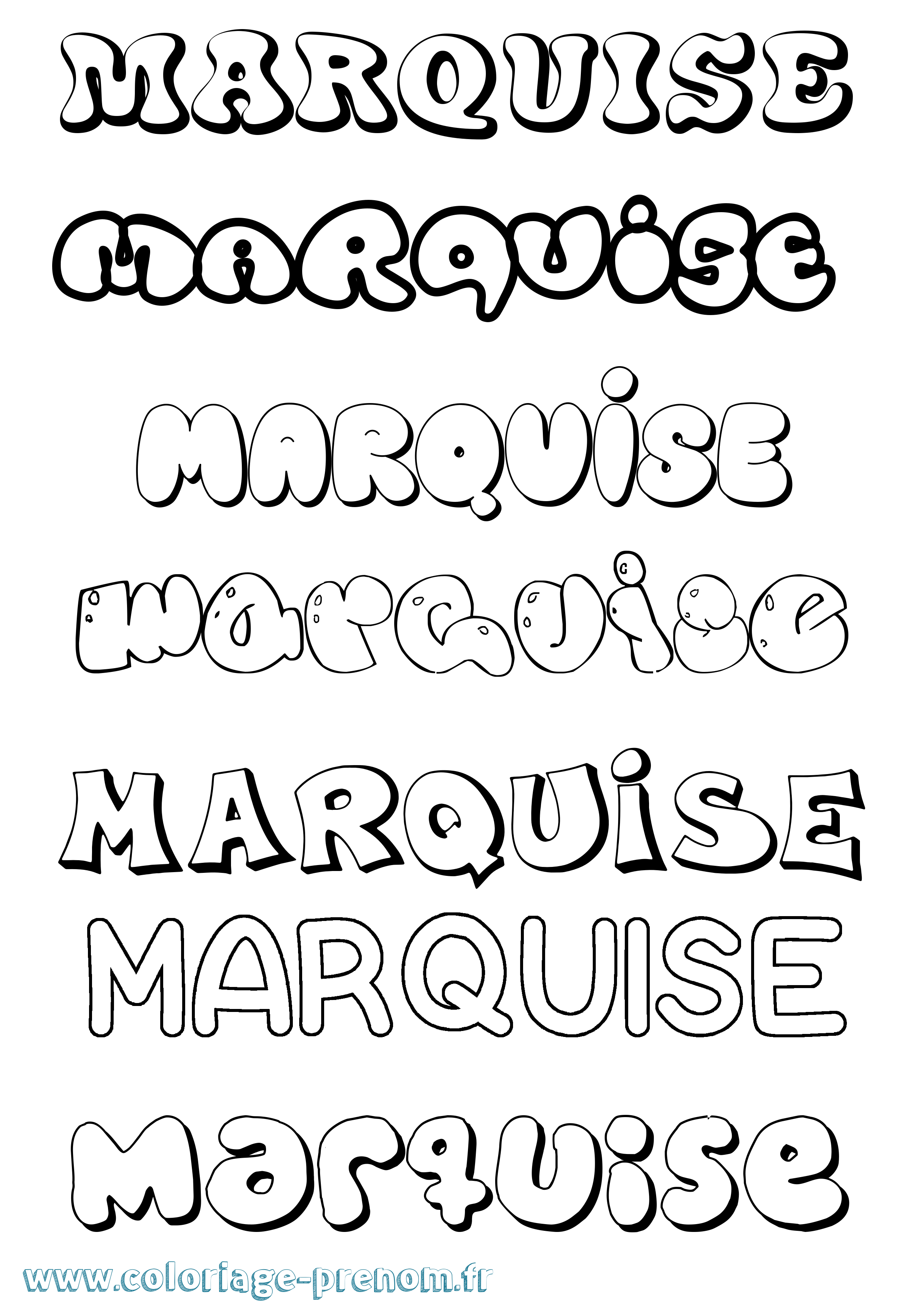 Coloriage prénom Marquise Bubble