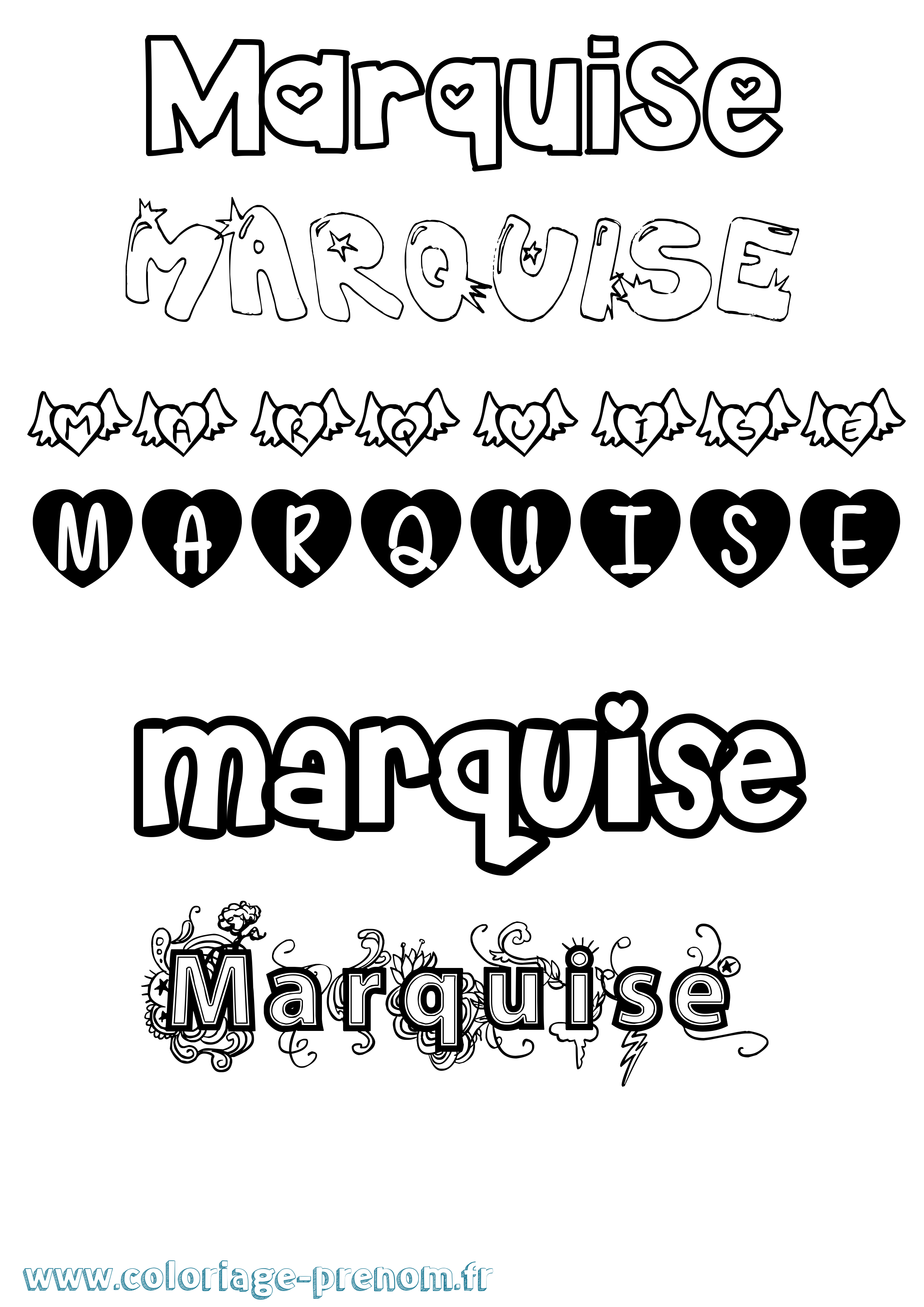 Coloriage prénom Marquise Girly