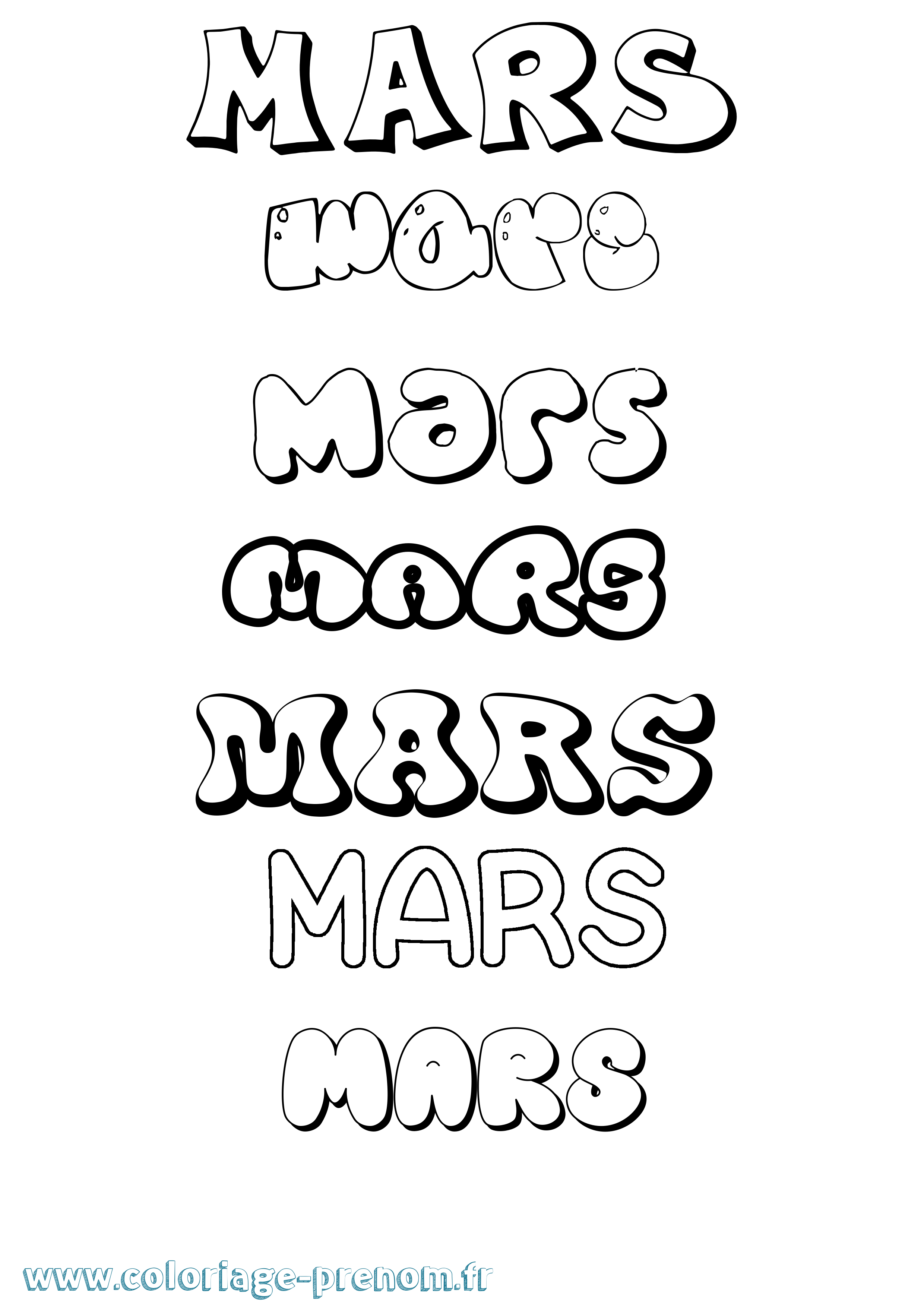 Coloriage prénom Mars Bubble