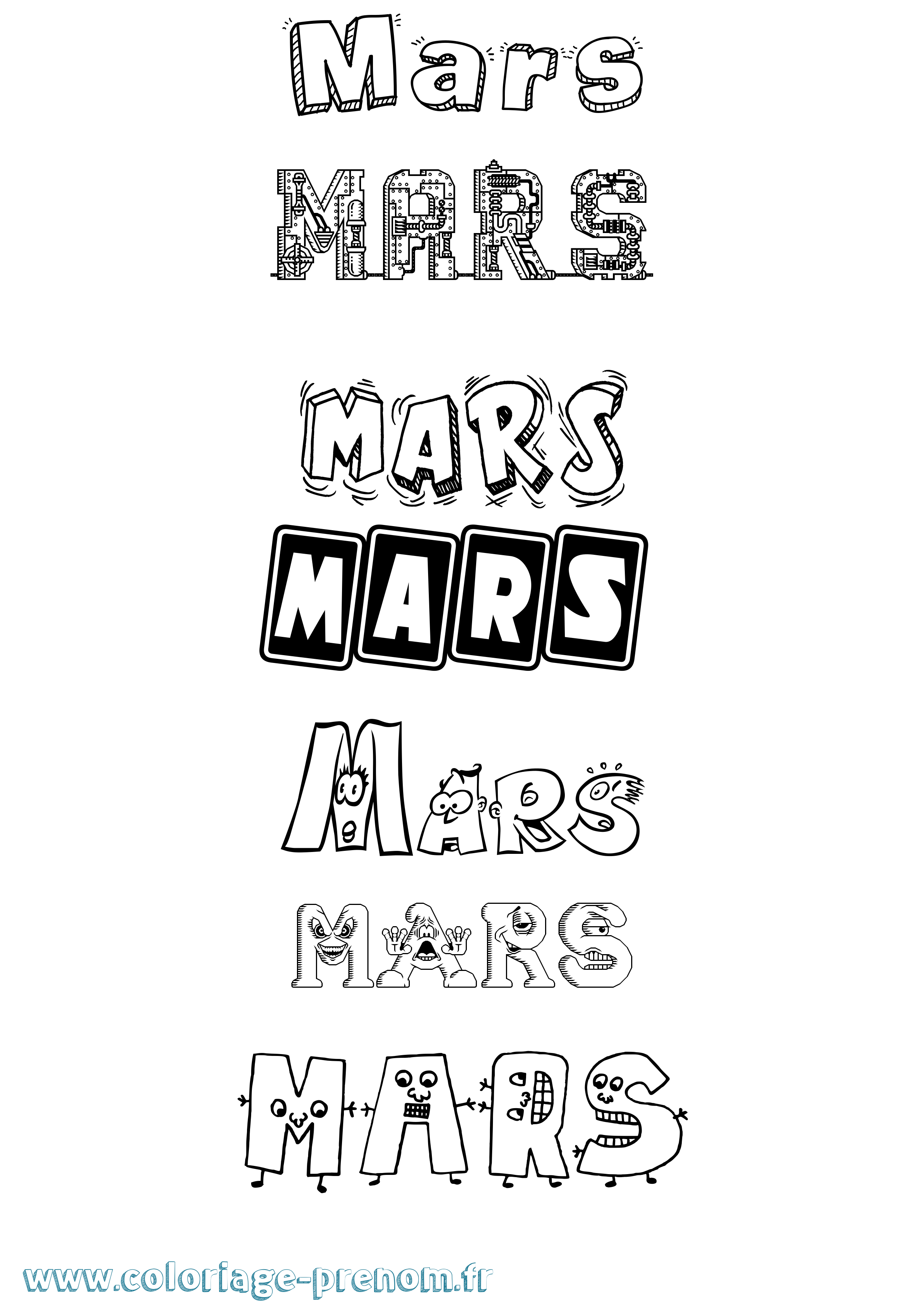 Coloriage prénom Mars Fun