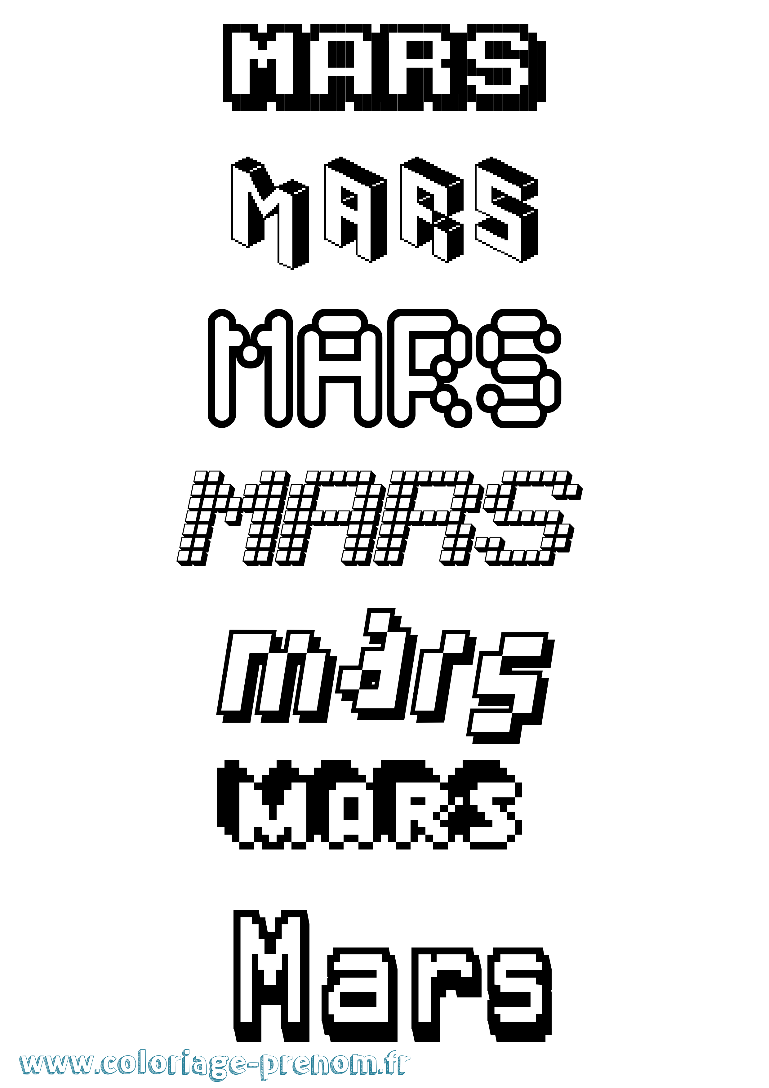 Coloriage prénom Mars Pixel